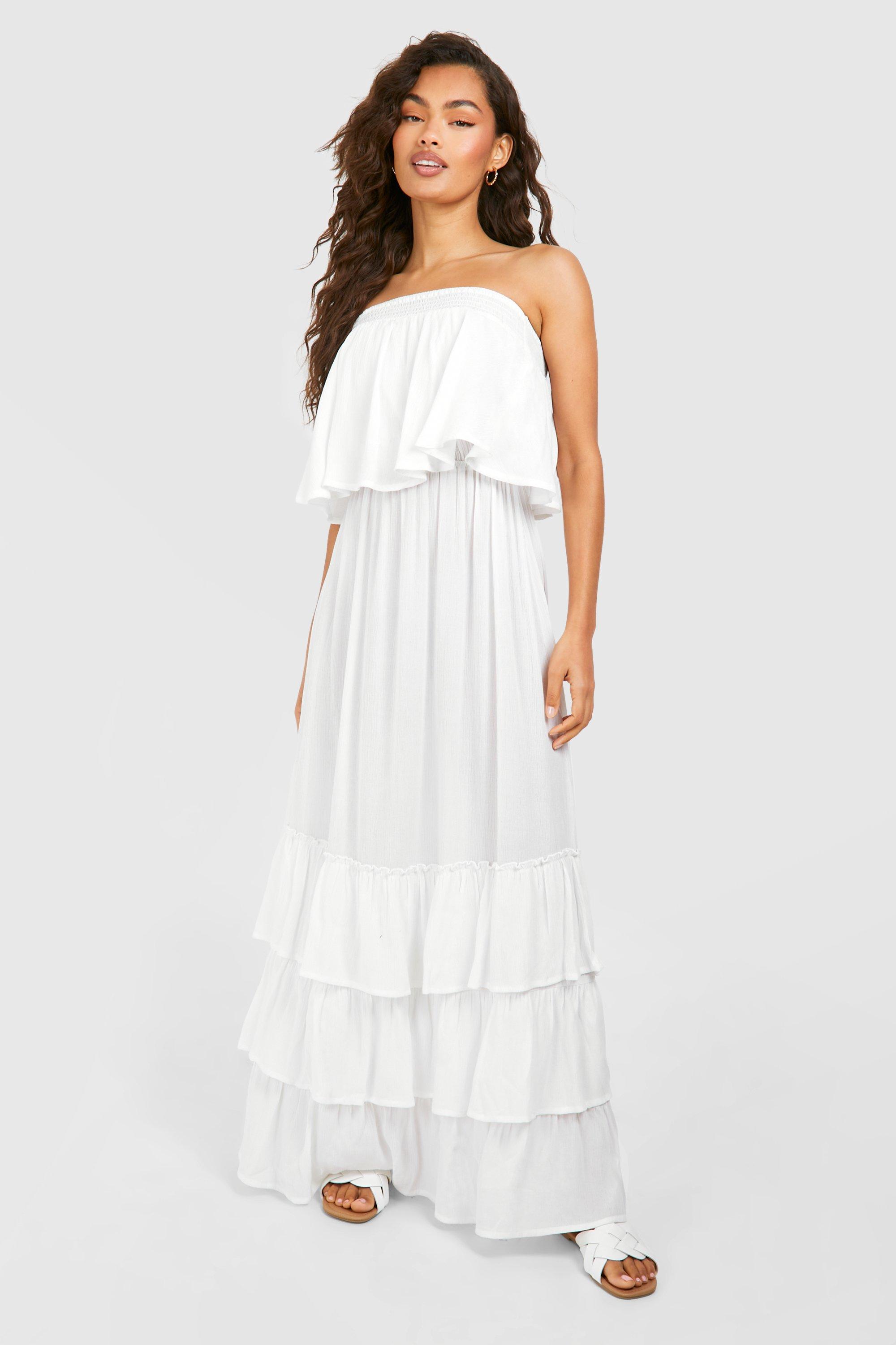 Womens Bandeau Ruffle Maxi Dress - White - 8, White