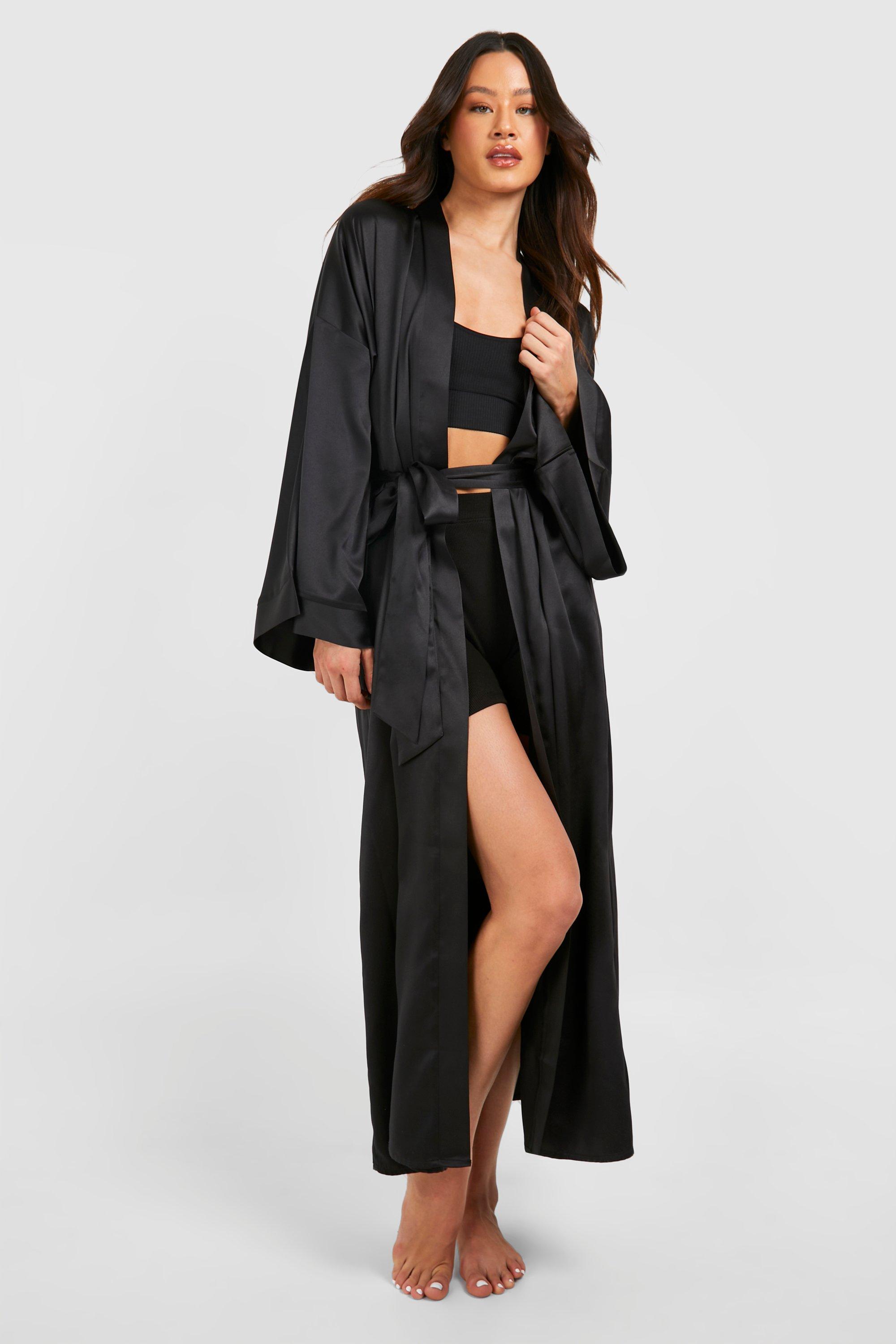 Womens Tall Maxi Satin Robe - Black - 10, Black