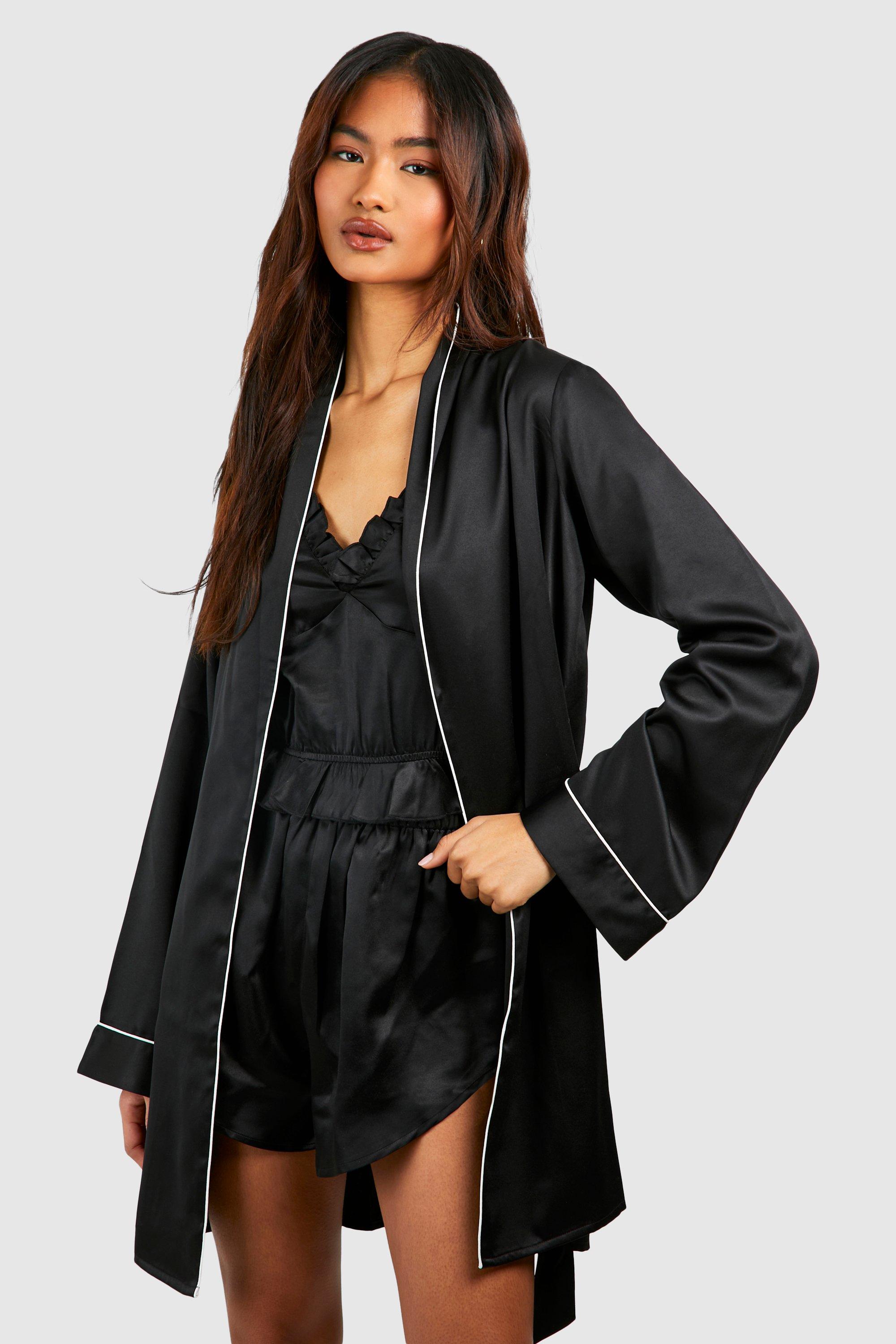 Womens Tall Satin Mini Robe - Black - 8, Black