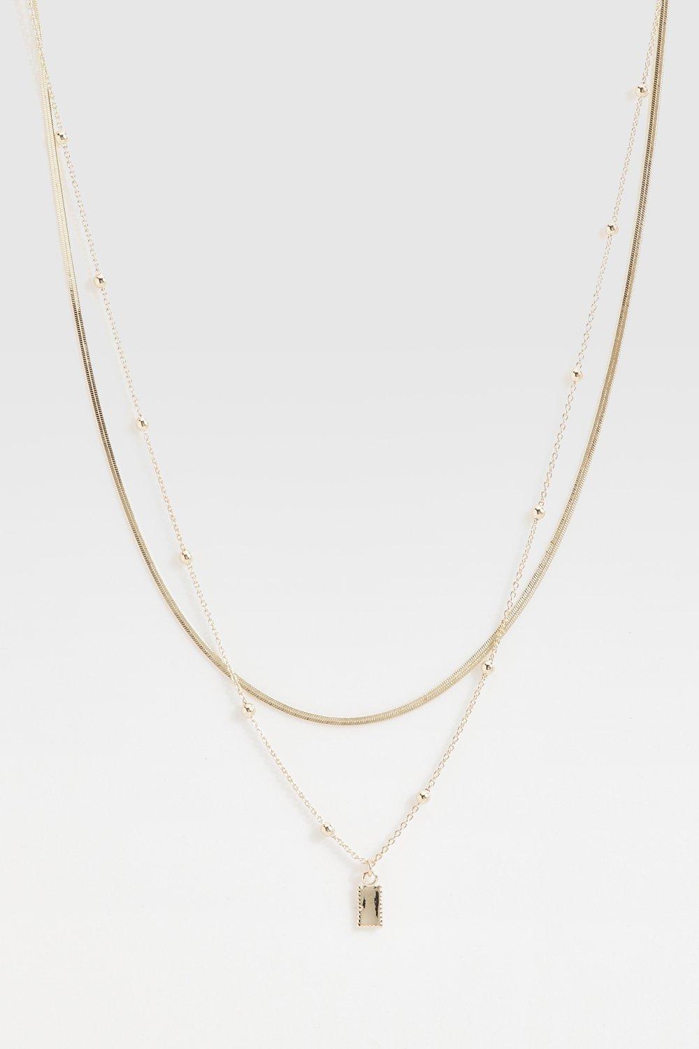 Image of Pendant Snake Double Chain Necklace, Metallics