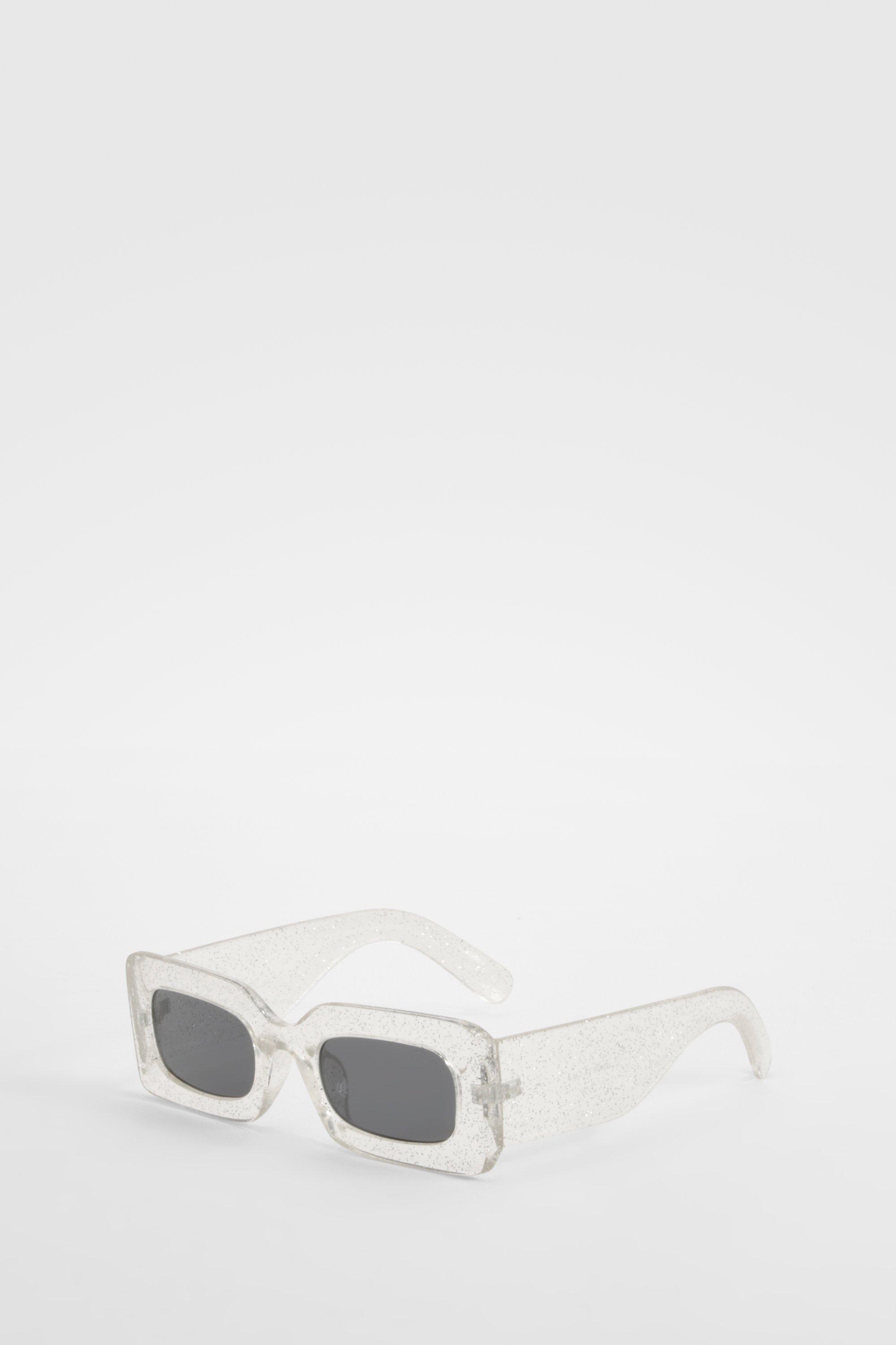 Womens Clear Glitter Frame Sunglasses - White - One Size, White