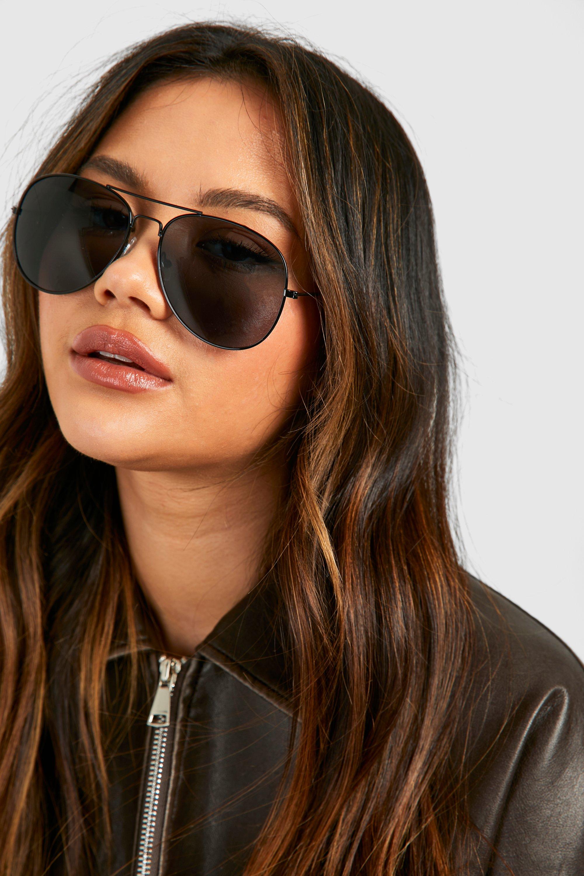 Womens All Black Aviator Sunglasses - One Size, Black