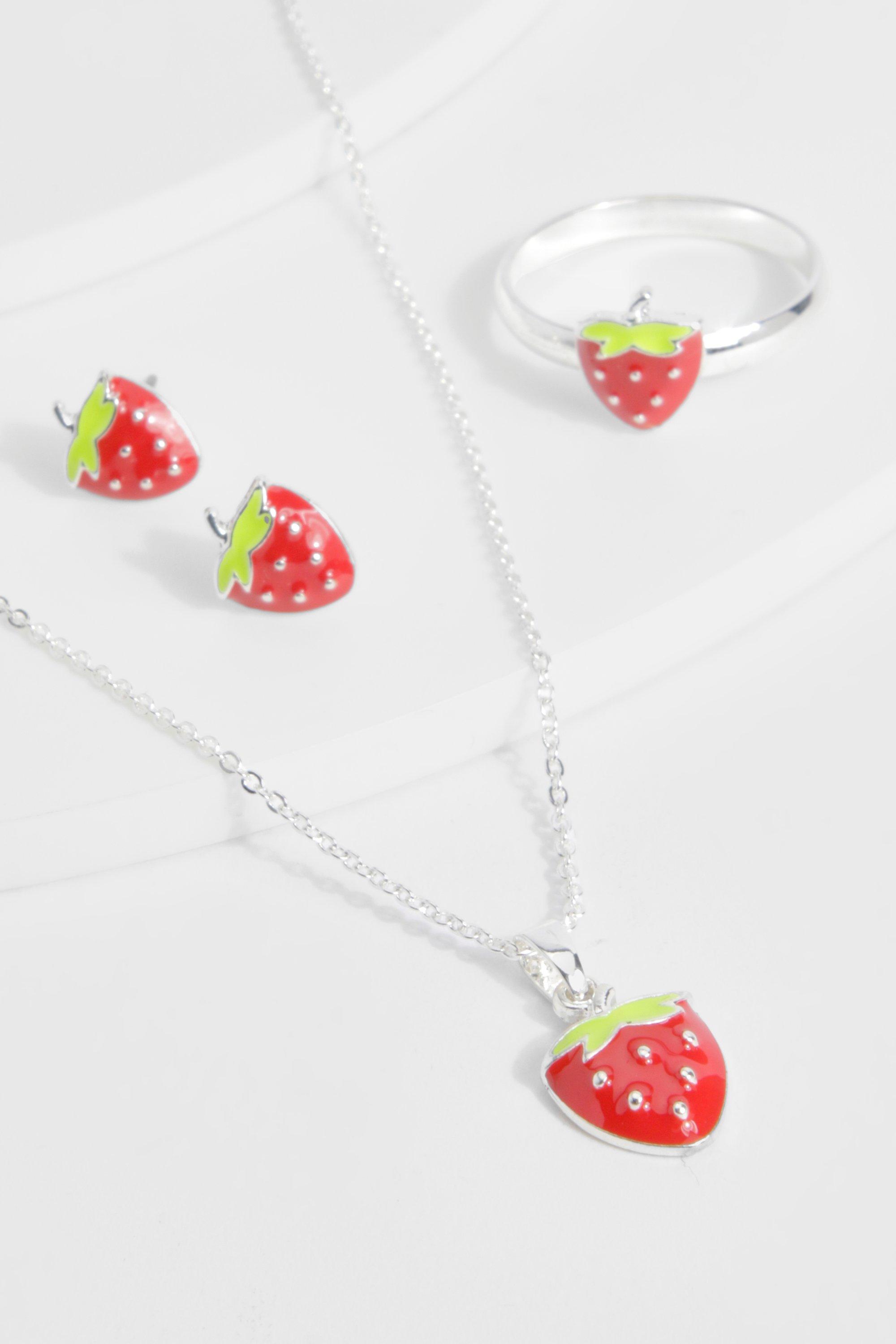 Image of Strawberry Earring, Necklace & Ring Multipack, Grigio