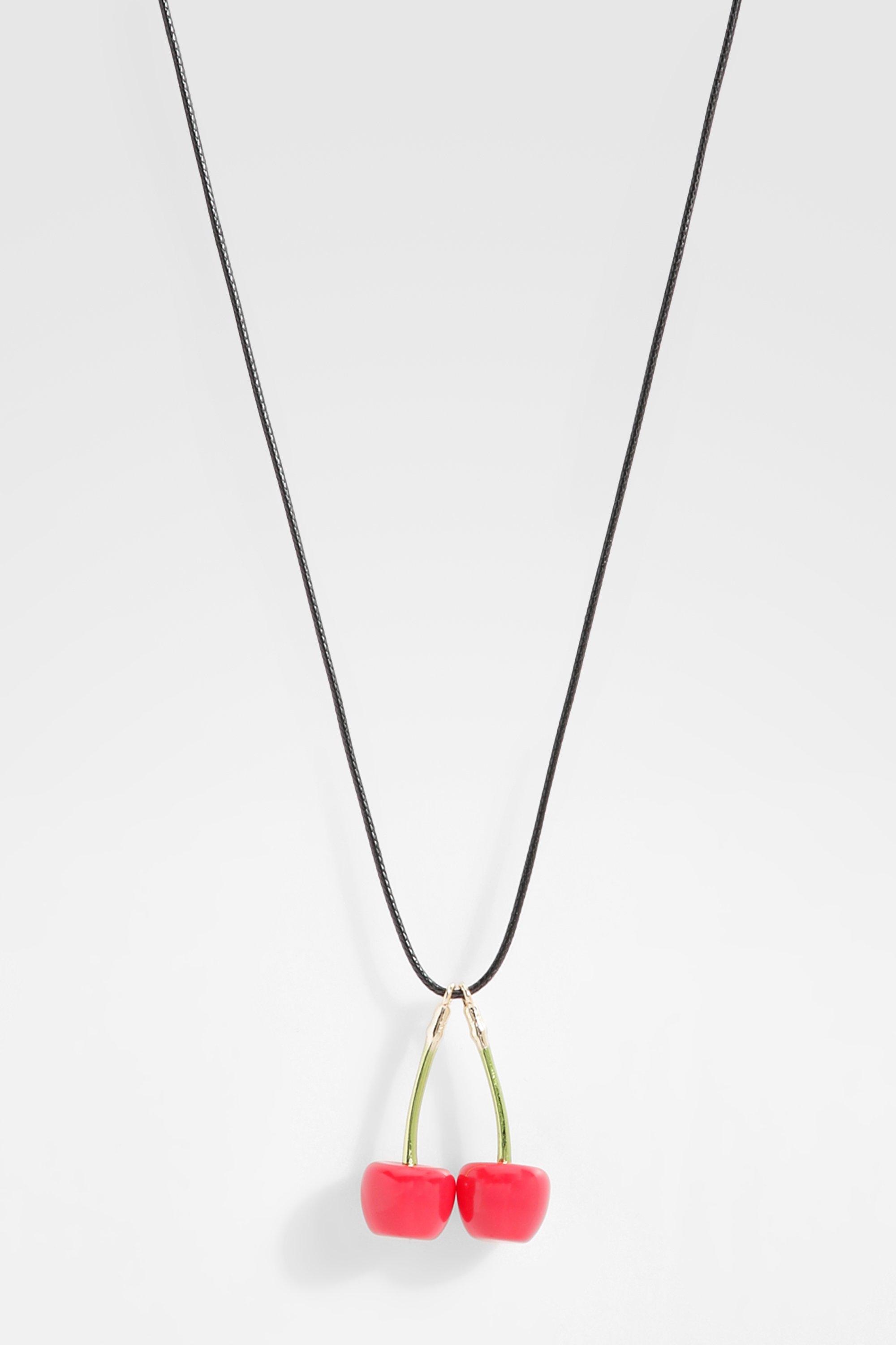 Image of Statement Cherry Cord Necklace, Rosso
