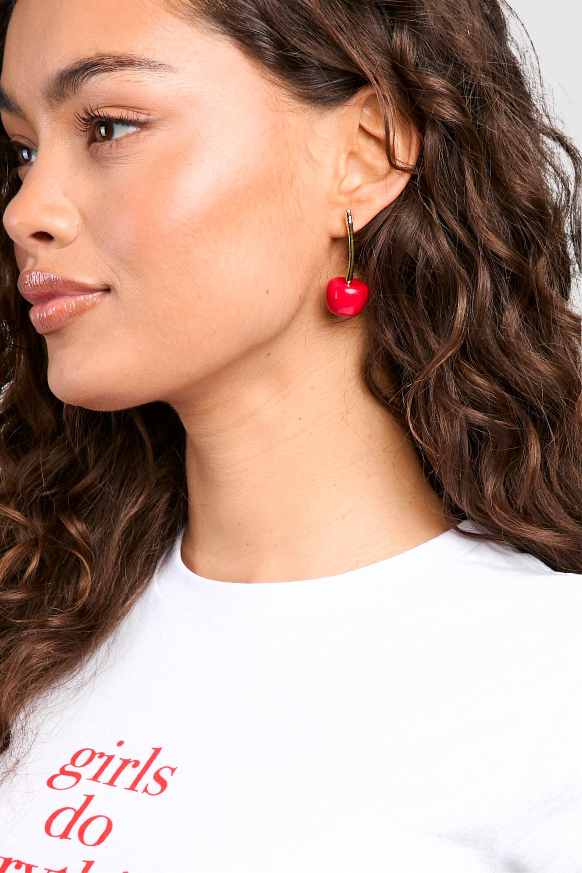 Womens Statement Cherry Earrings - Red - One Size, Red