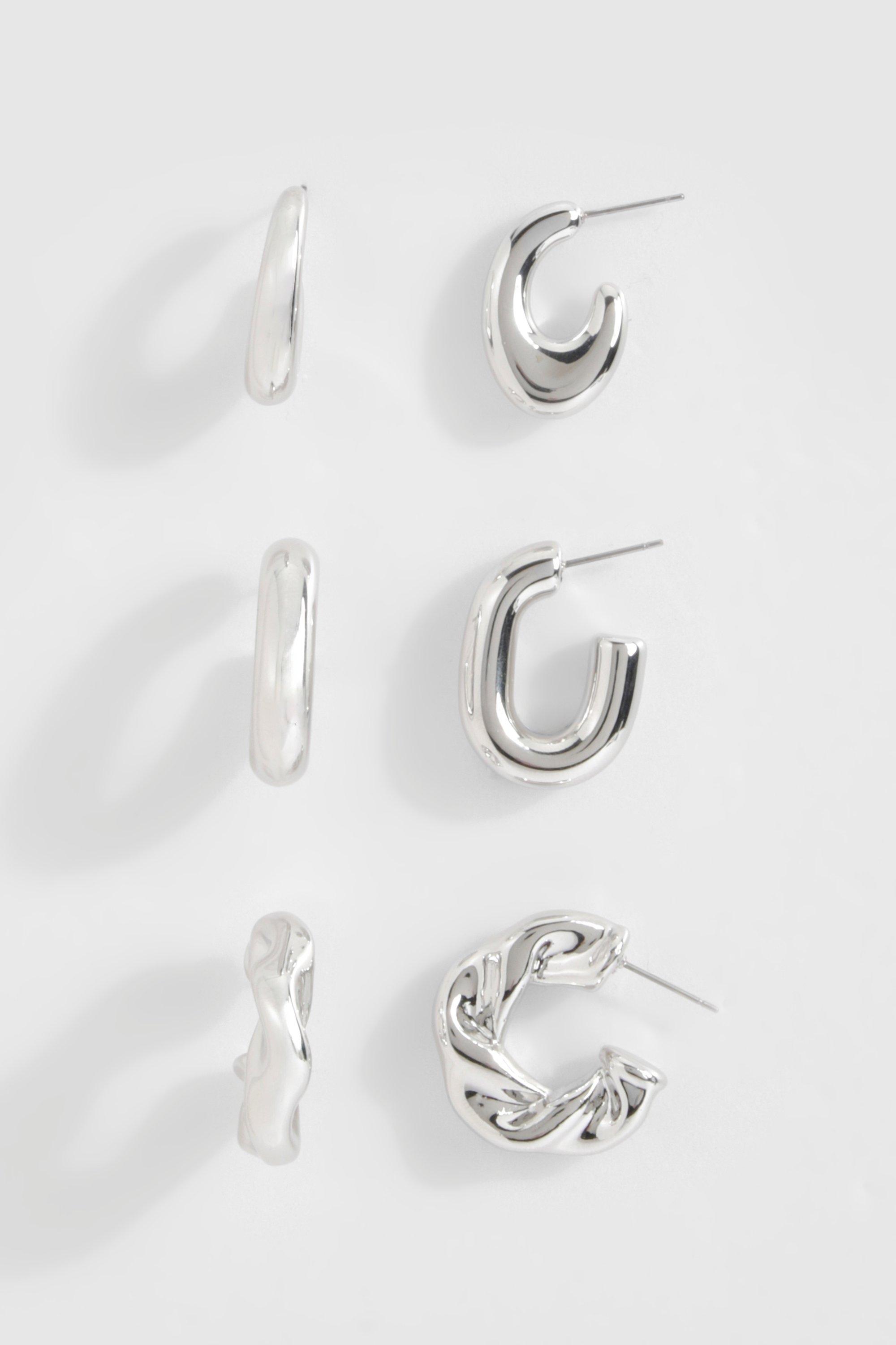 Image of Silver Chunky Hoop Multipack Earrings, Grigio