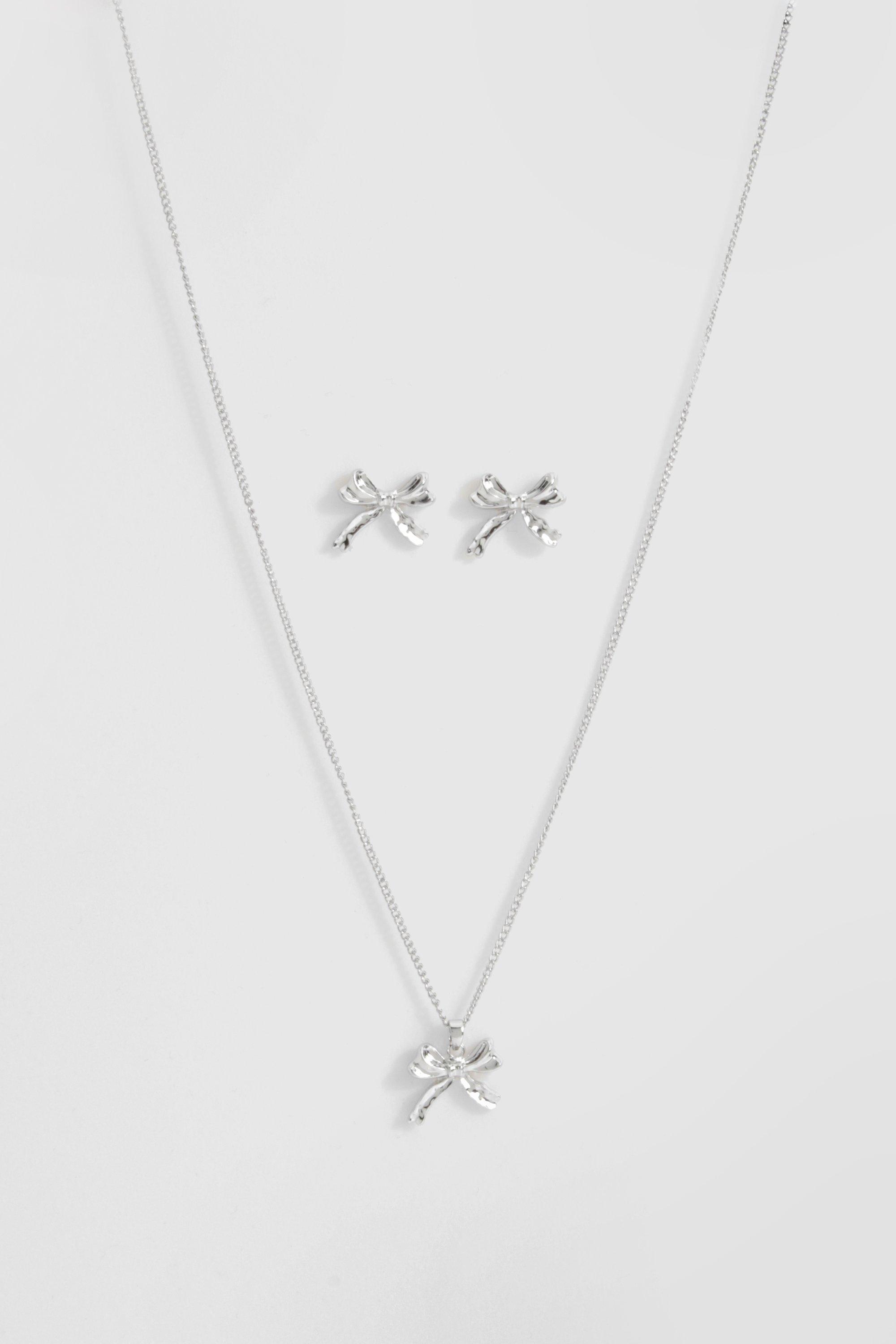 Image of Mini Bow Detail Necklace & Earring Set, Grigio