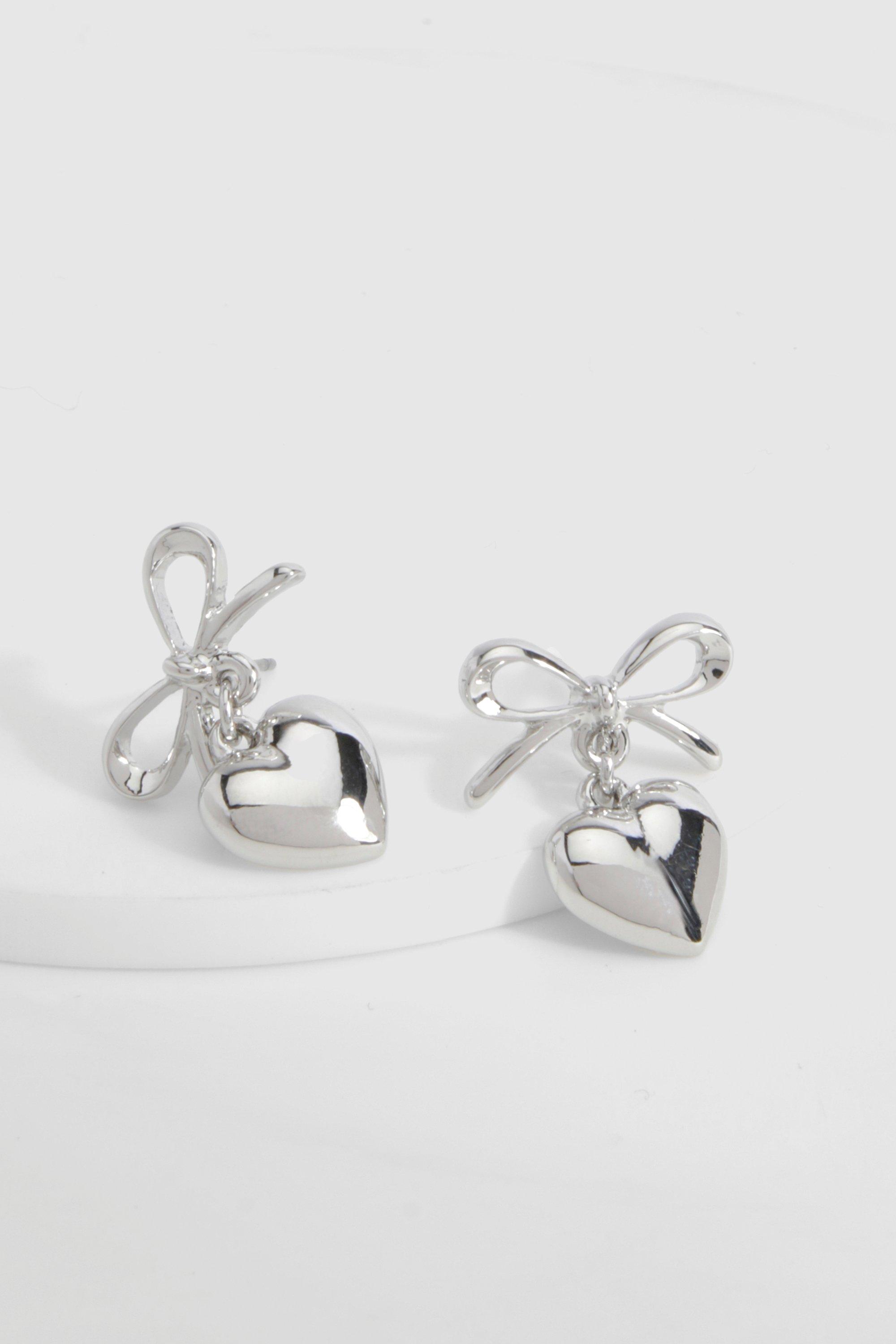 Image of Bow & Heart Drop Earrings, Grigio
