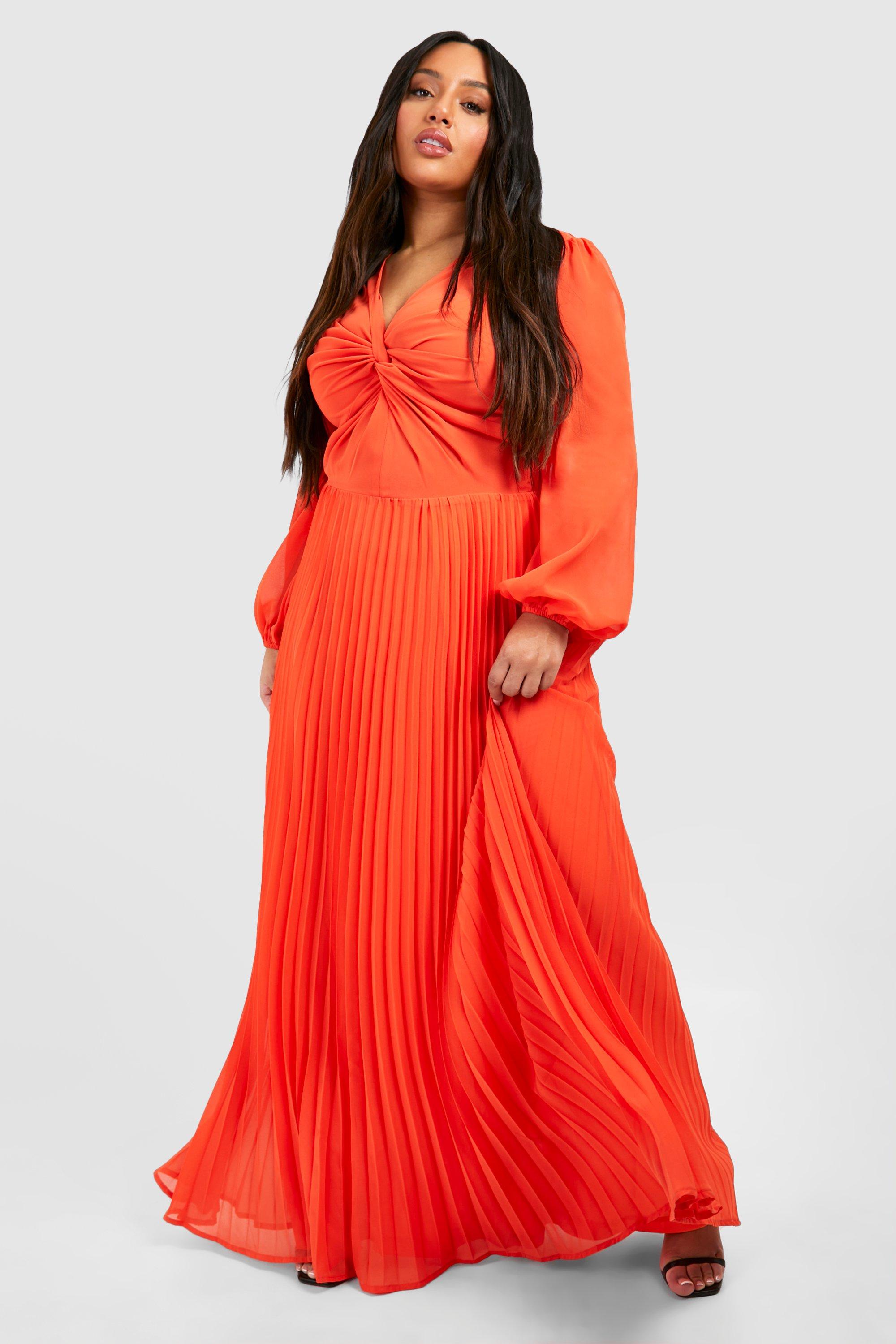 Plus Chiffon Twist Front Maxi Dress - Orange - 24