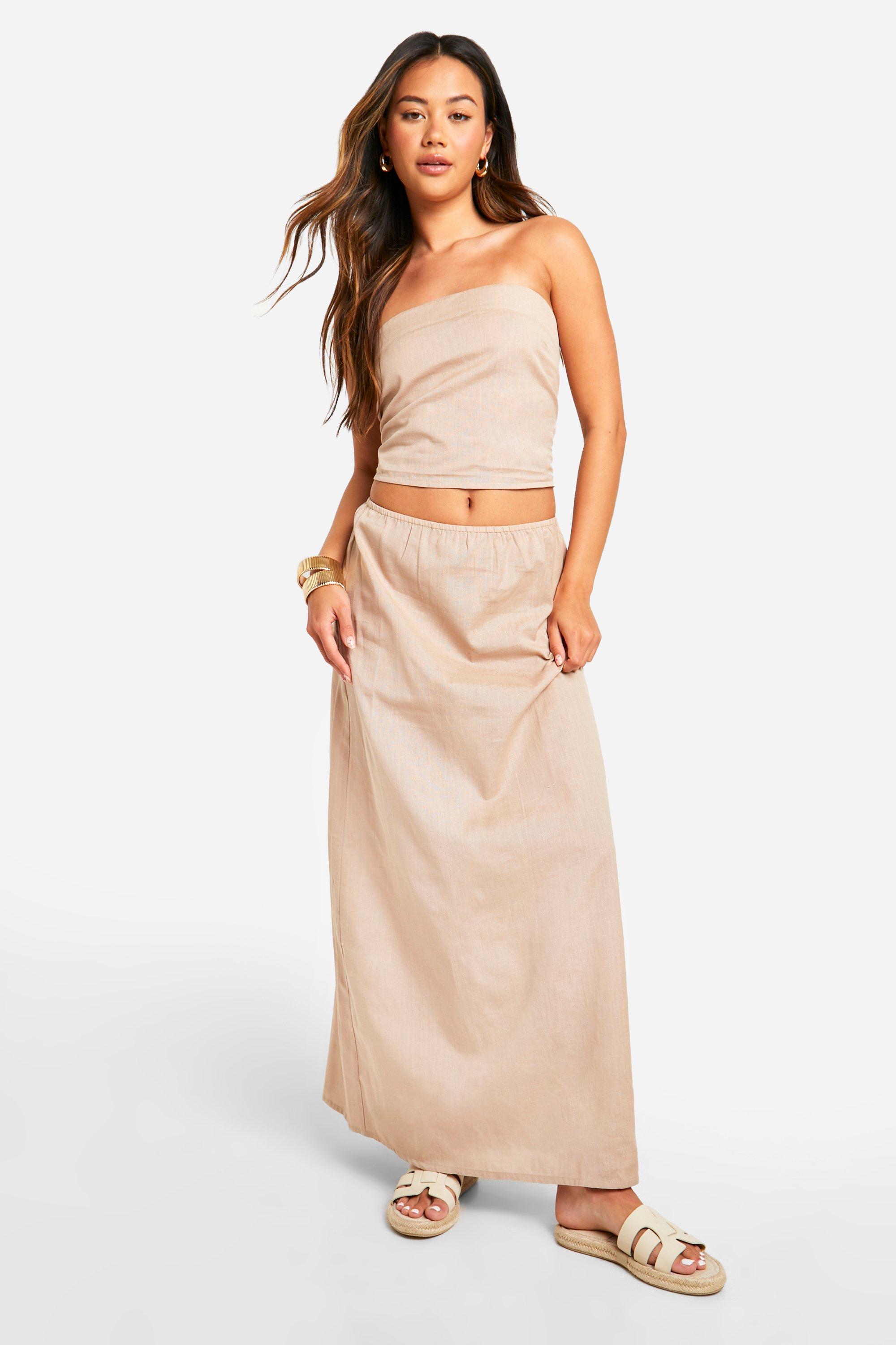 Image of Linen Look Bandeau & Column Maxi Skirt, Beige