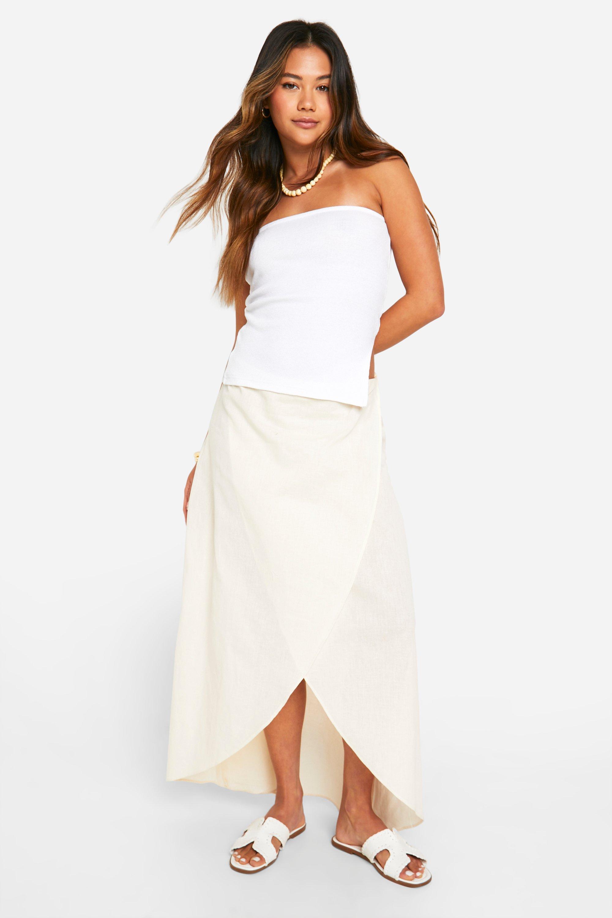 Image of Linen Look Maxi Skirt, Cream