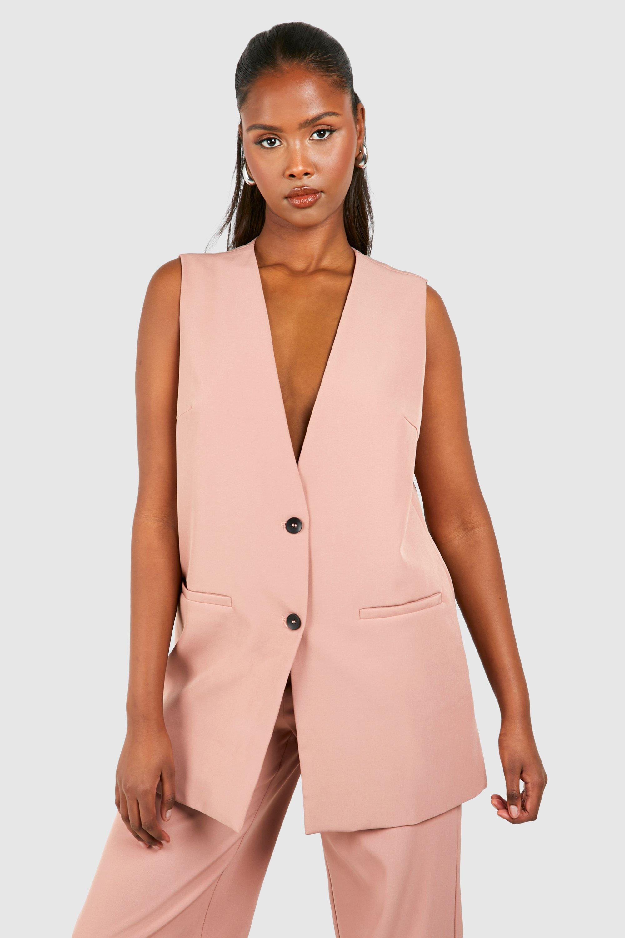 Image of Contrast Button Longline Waistcoat, Pink