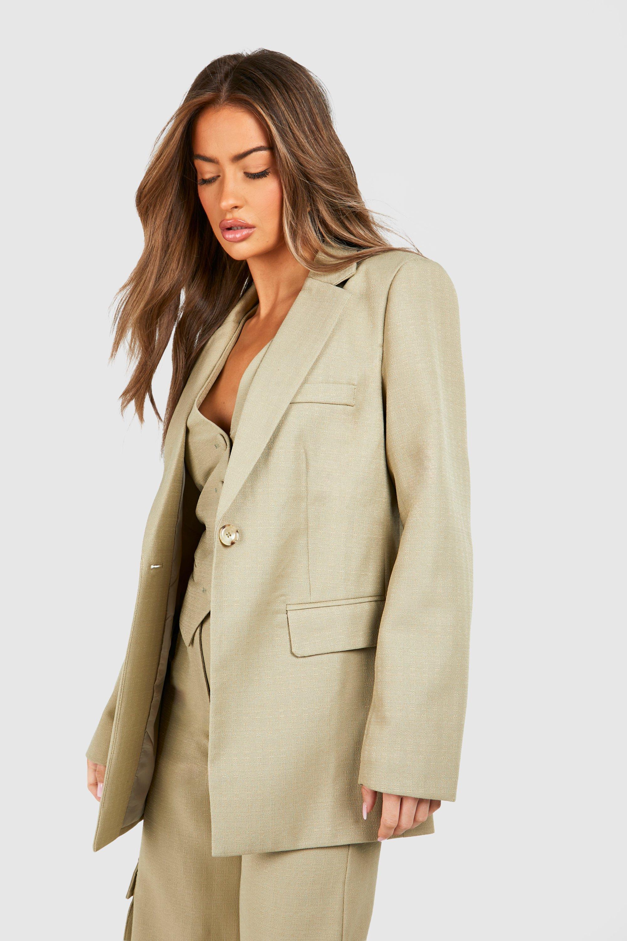 Boohoo Baggy Blazer Met Textuur, Sage