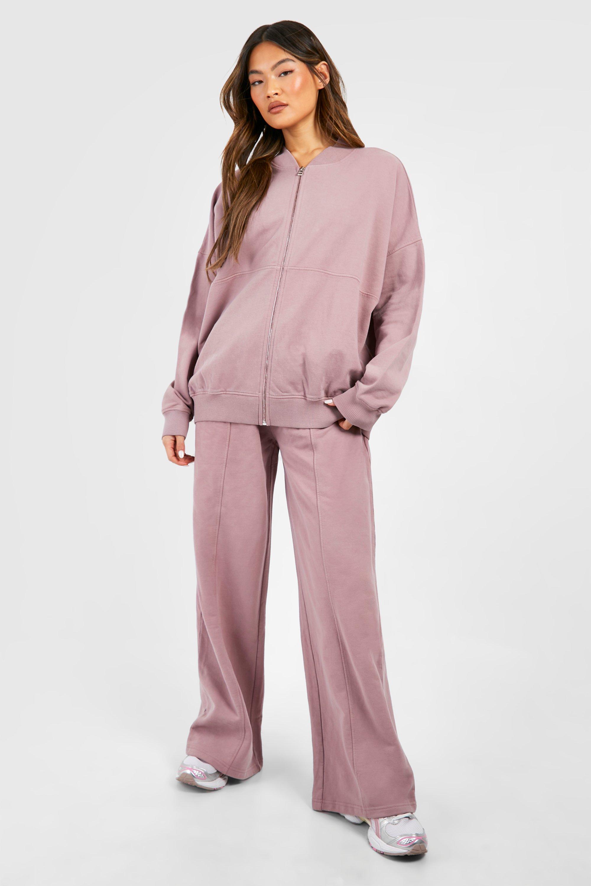 Image of Washed Zip Through Bomber Straight Leg Tracksuit, Pink