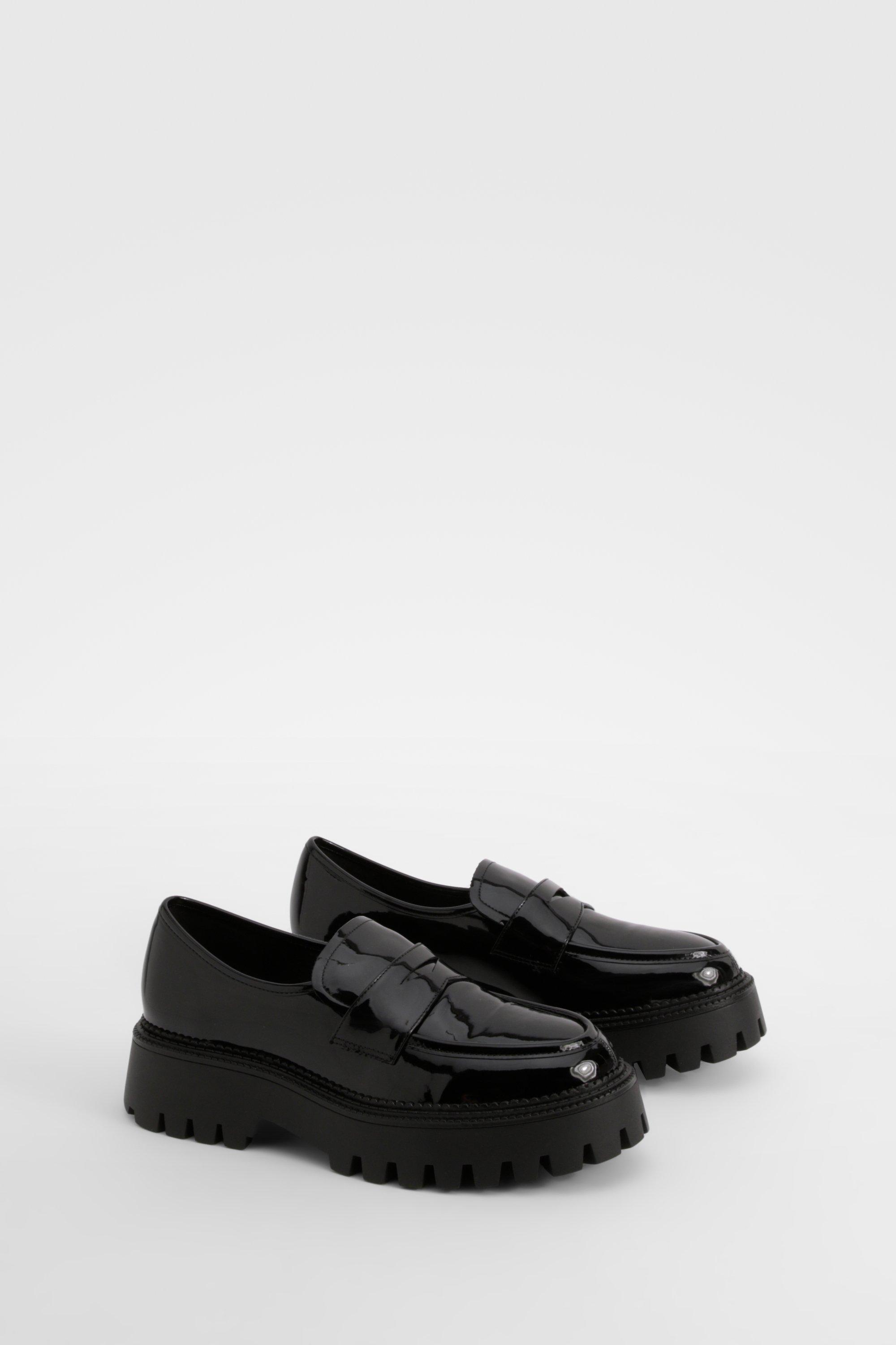 Boohoo Brede Nepleren Loafers Met Dikke Zool, Black