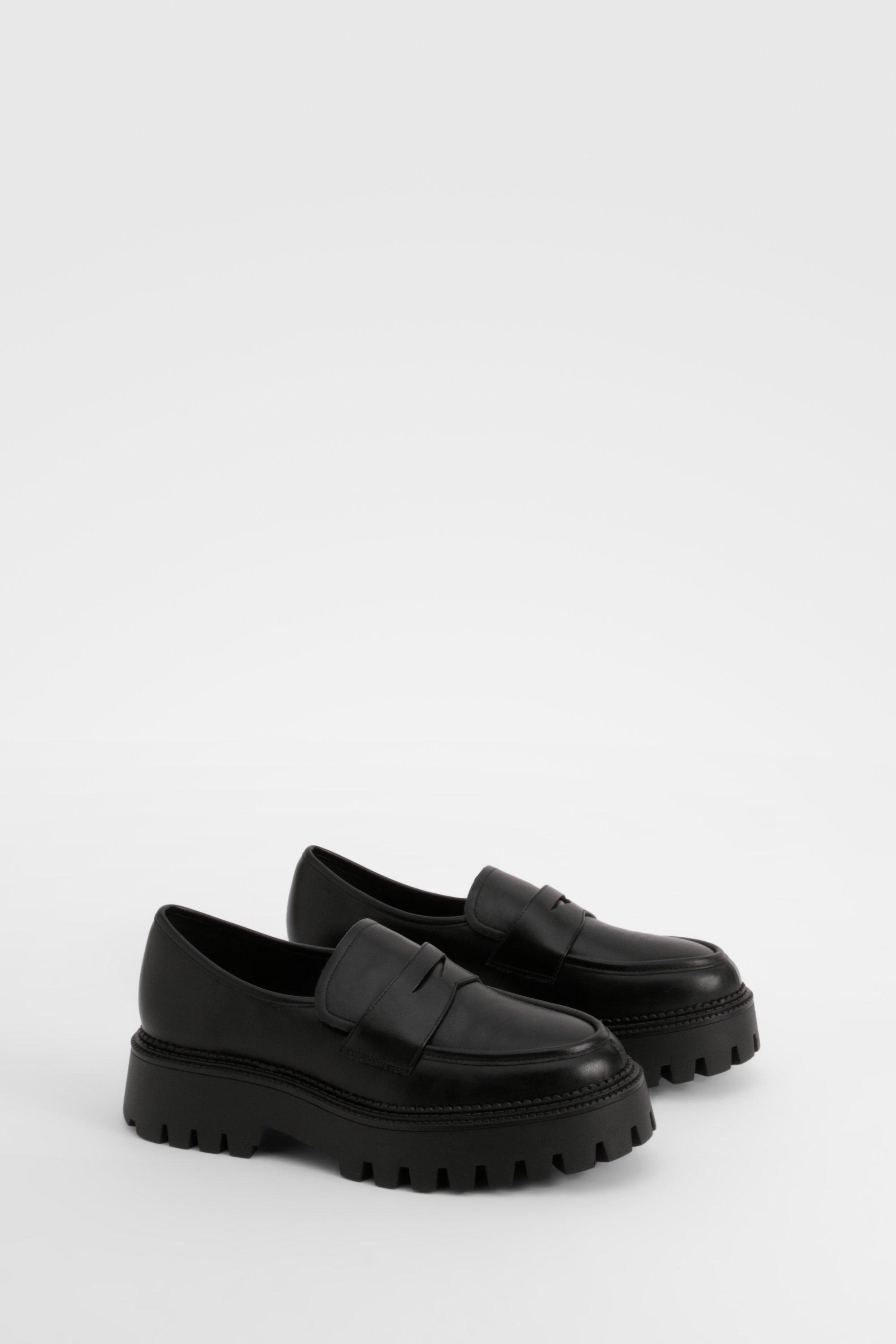 Boohoo Brede Loafers Met Dikke Zool, Black