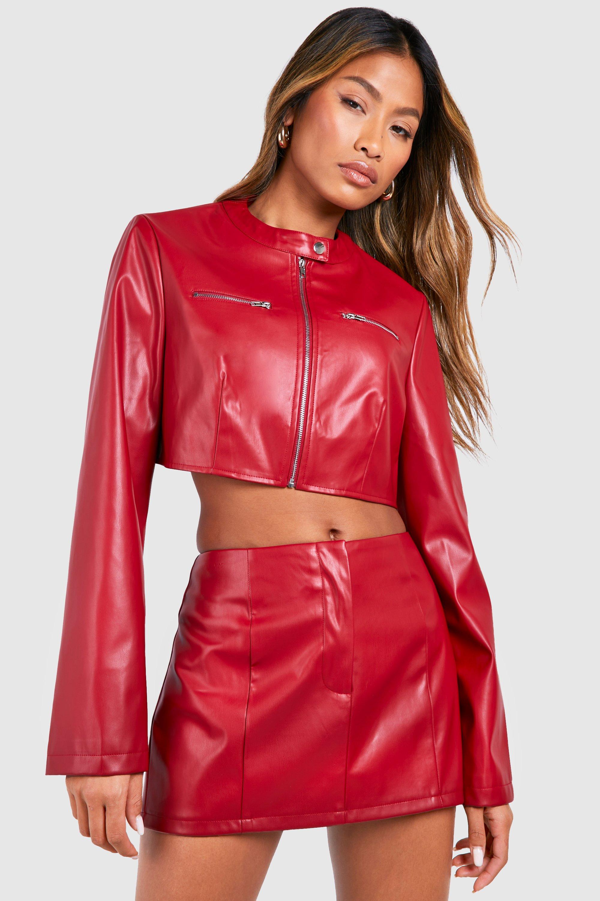 Boohoo Korte Pu Biker Jas, Merlot