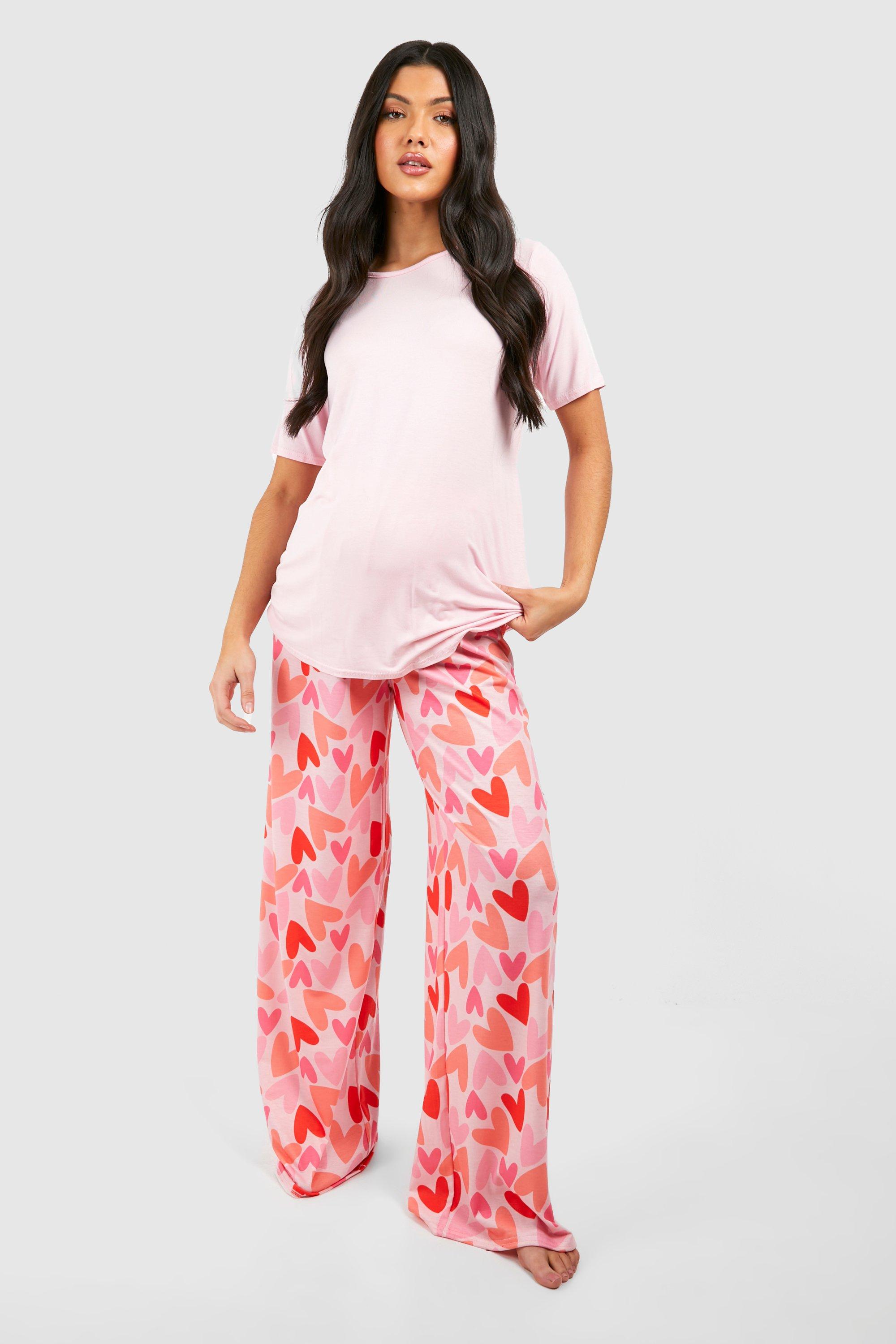 Maternity Heart Print Trouser Pyjama Set - Pink - 10