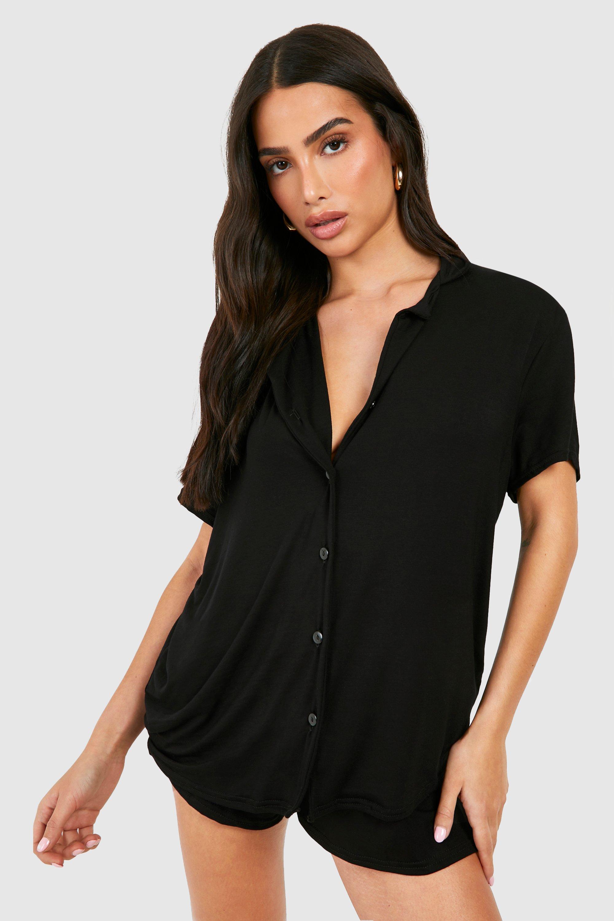 Womens Petite Short Sleeve Pyjama Set - Black - 8, Black