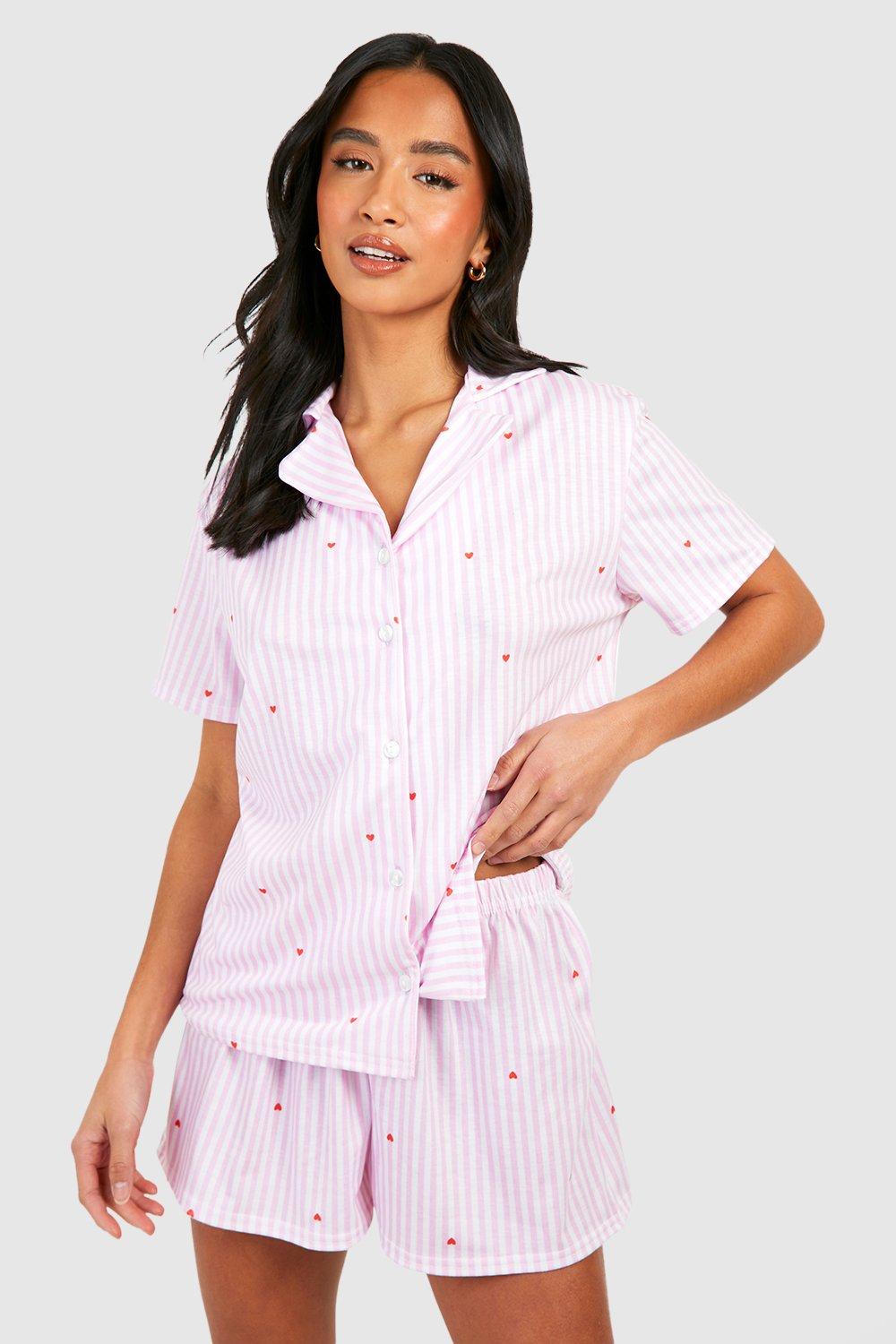 Womens Petite Pinstripe Short Sleeve Pyjama Set - Pink - 8, Pink