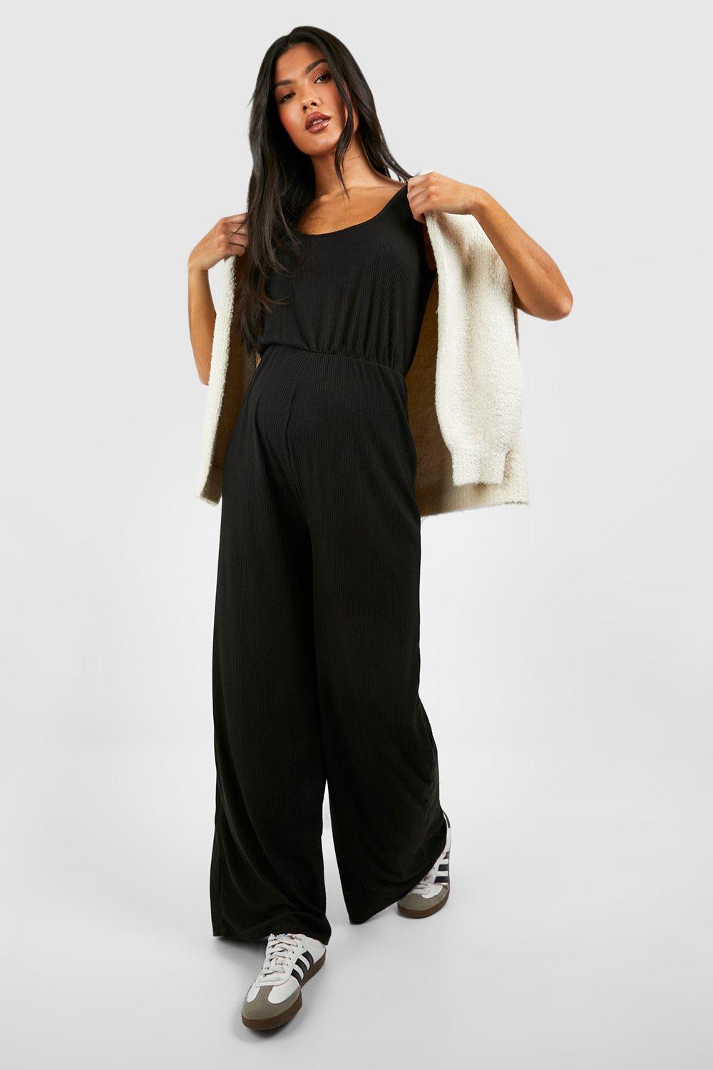 Maternity Soft Rib Slouchy Sleevless Jumpsuit - Black - 16