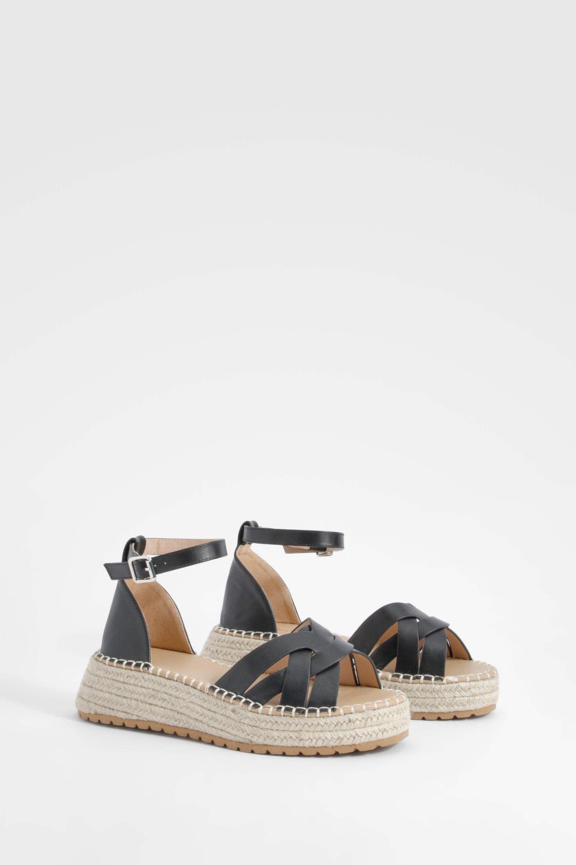 Image of Wide Fit Low Woven Flatform Sandals, Nero