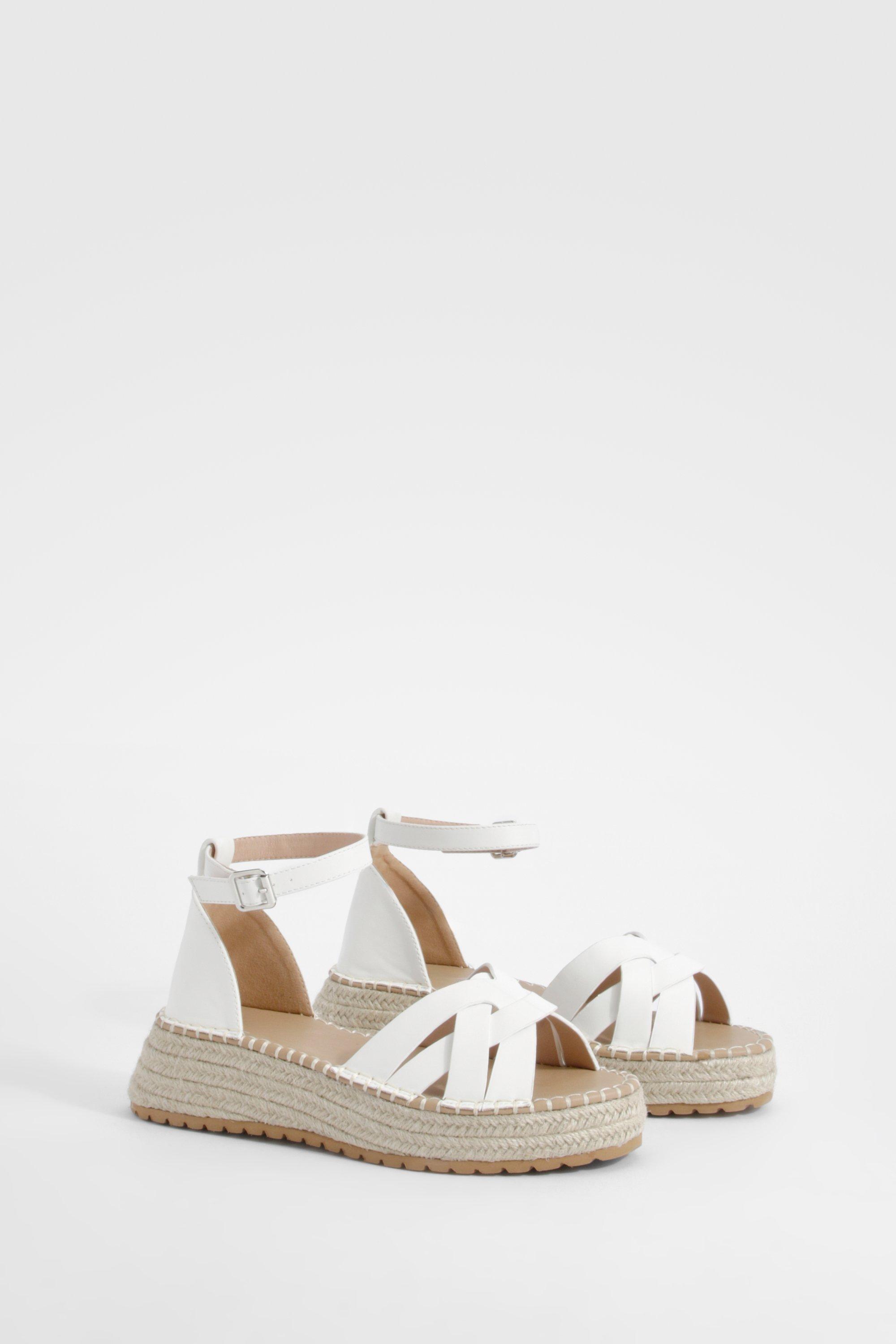 Image of Wide Fit Low Woven Flatform Sandals, Bianco