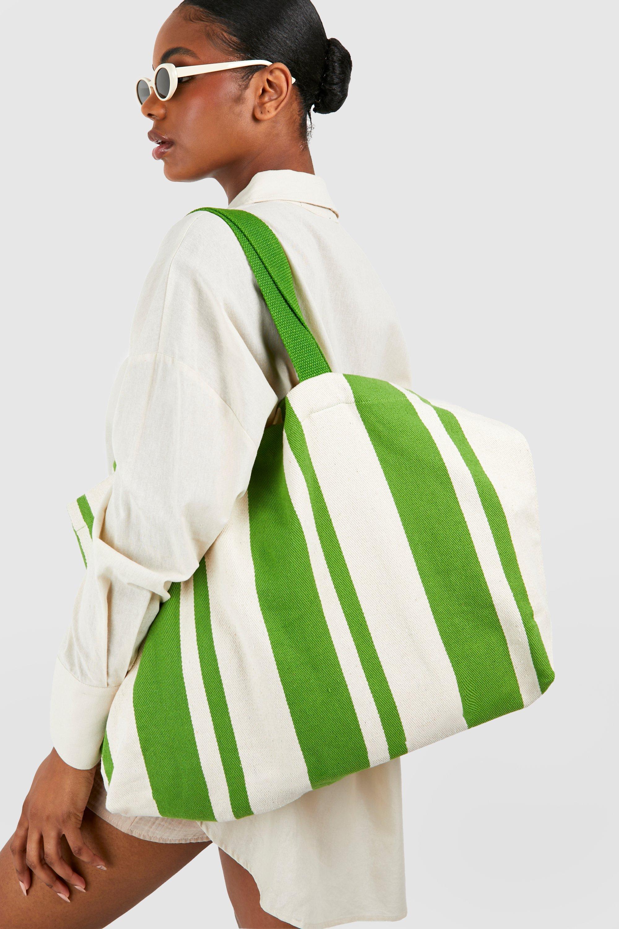 Image of Stripe Cotton Beach Bag, Bianco