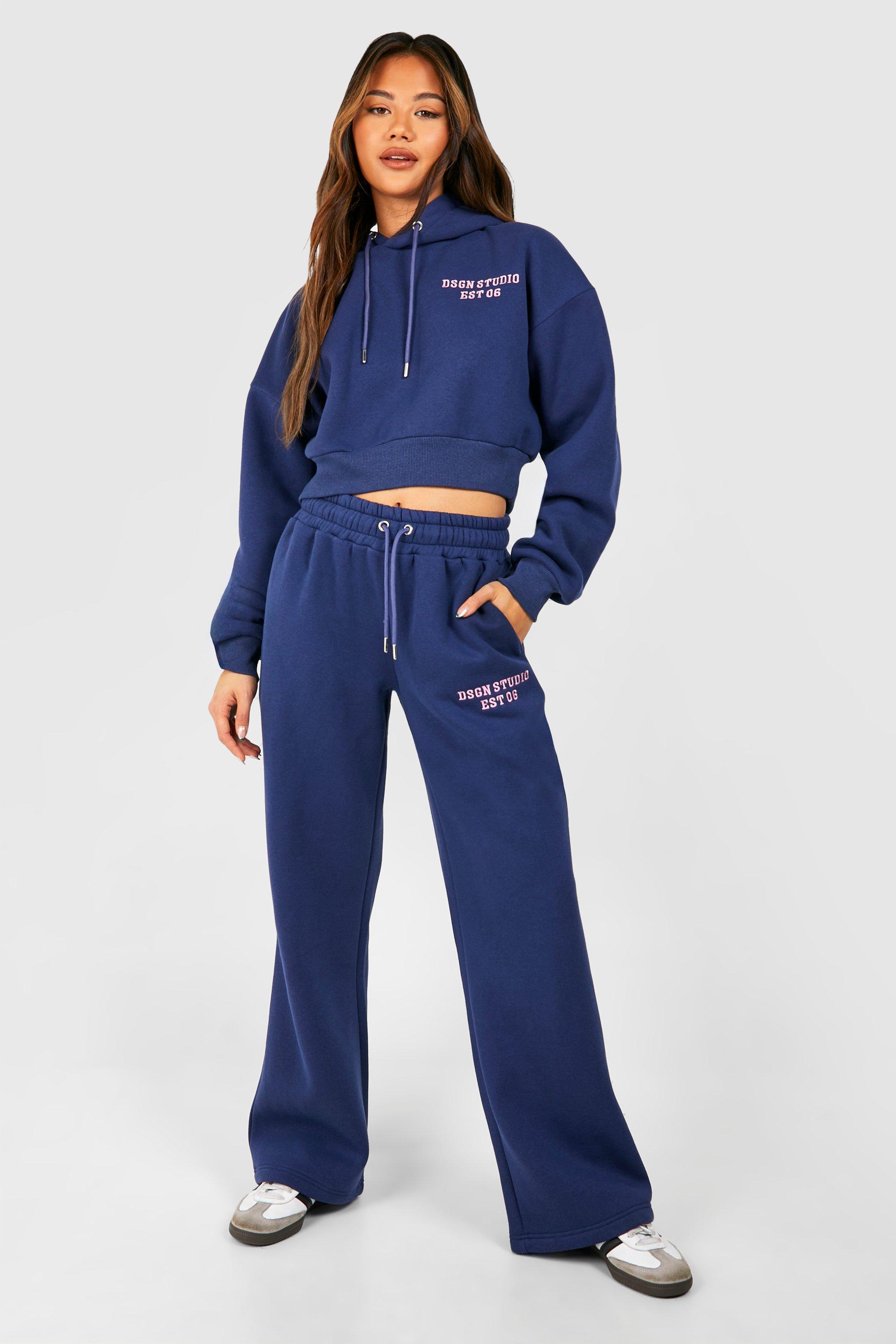 Image of Dsgn Studio Embroidered Cropped Hooded Tracksuit, Navy