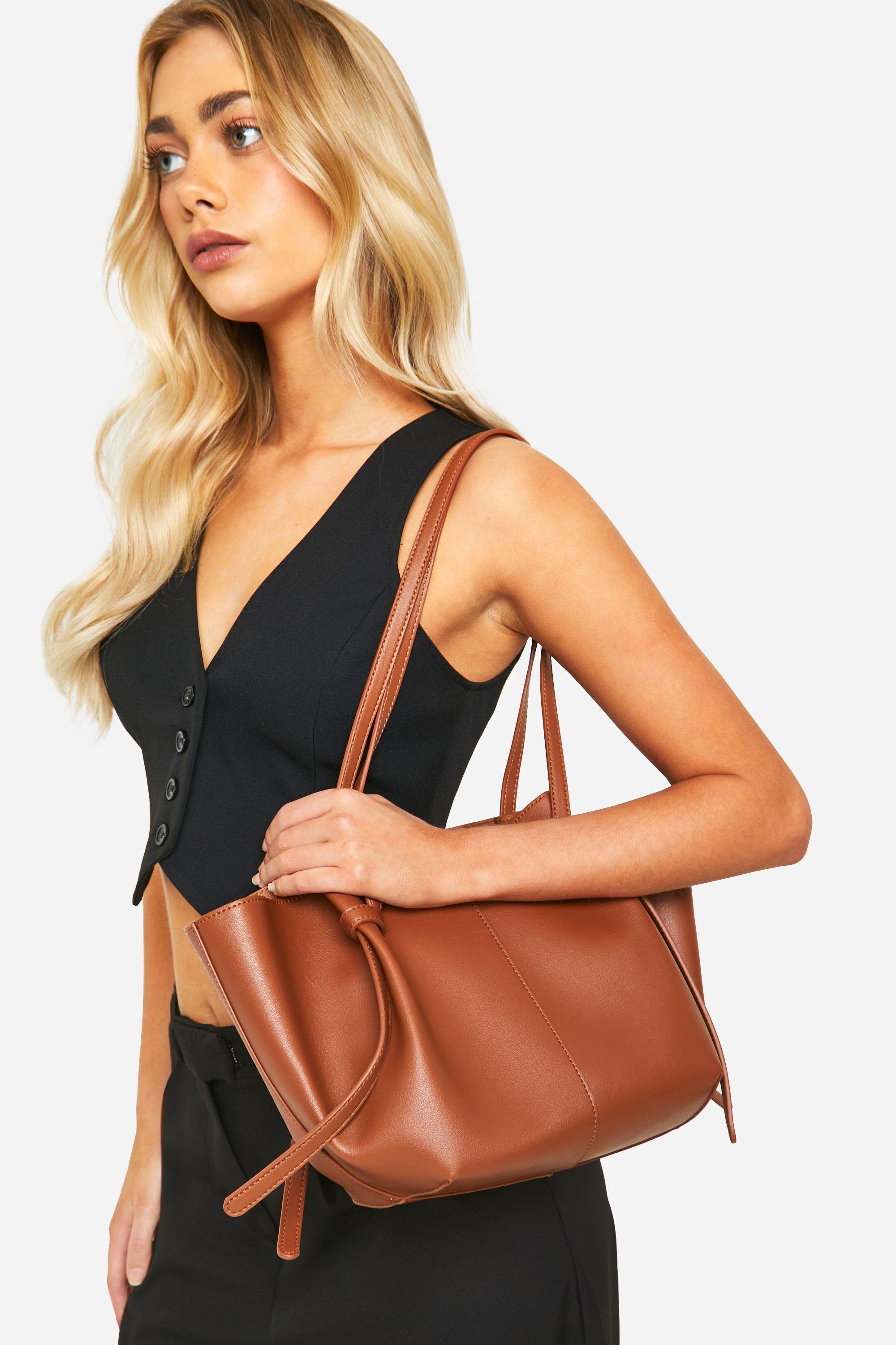 Image of Ruched Detail Tote Bag, Brown