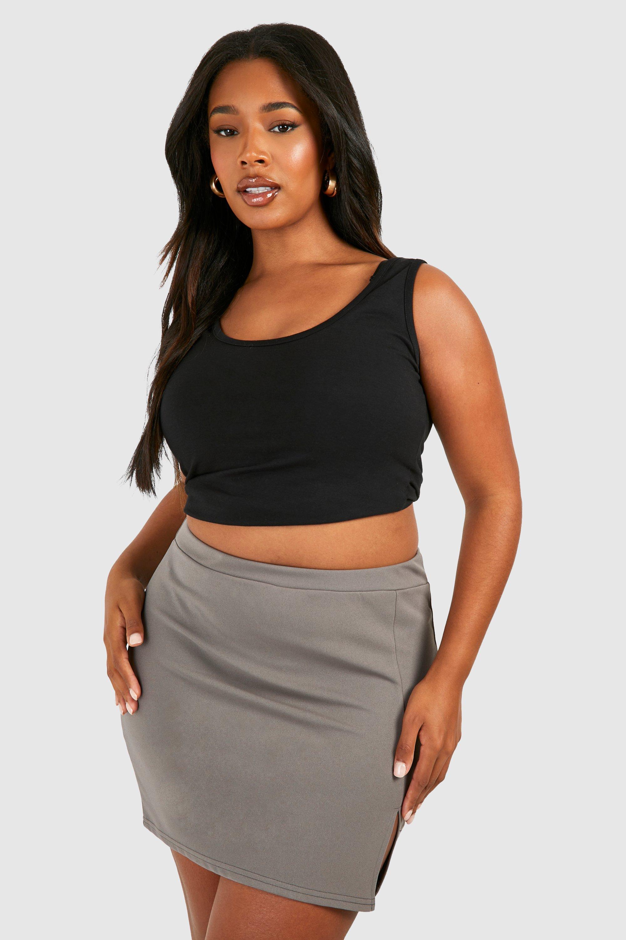 Womens Plus Side Split Mini Skirt - Grey - 26, Grey