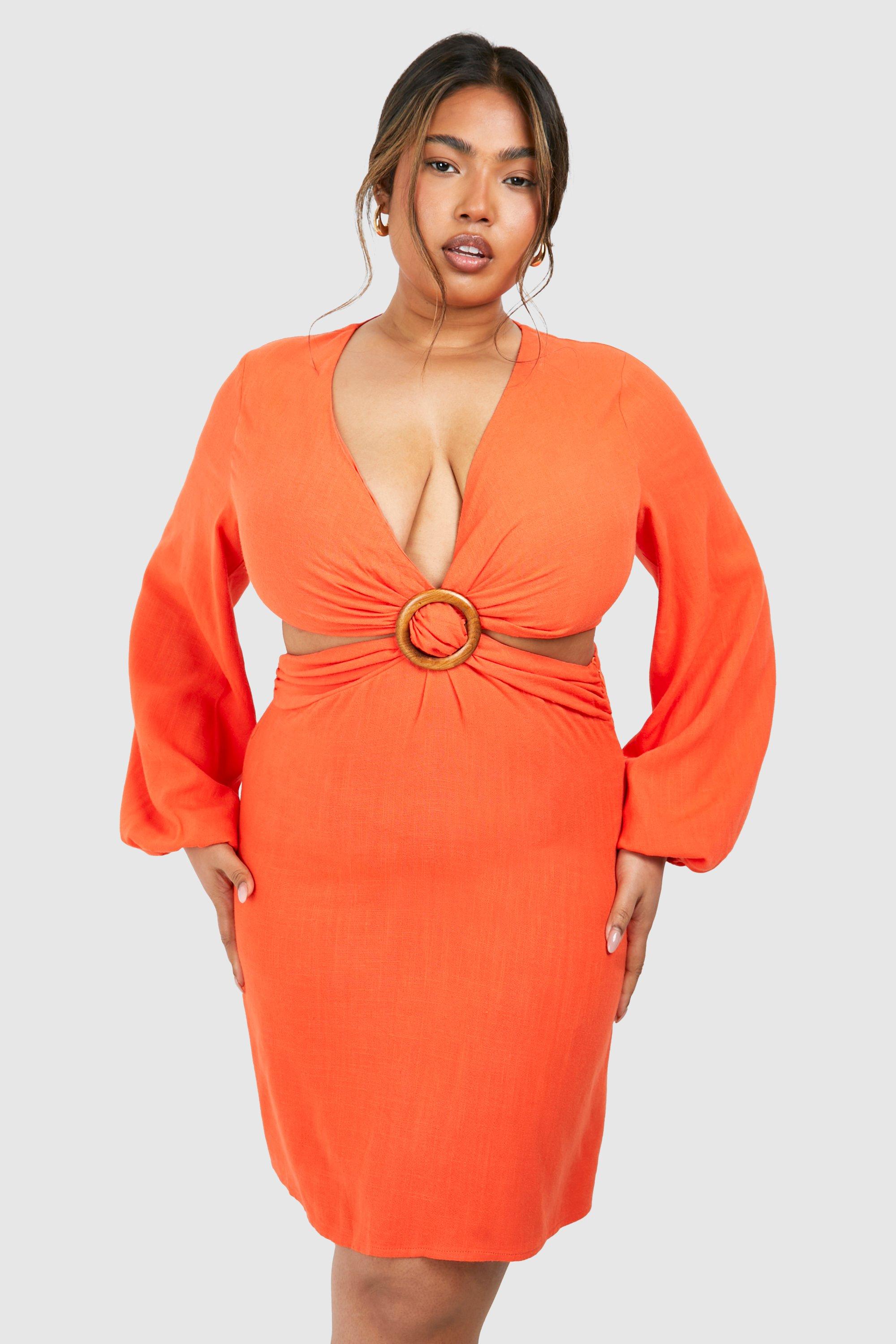 Boohoo Plus Abstract Cut Out Mini Dress, Orange