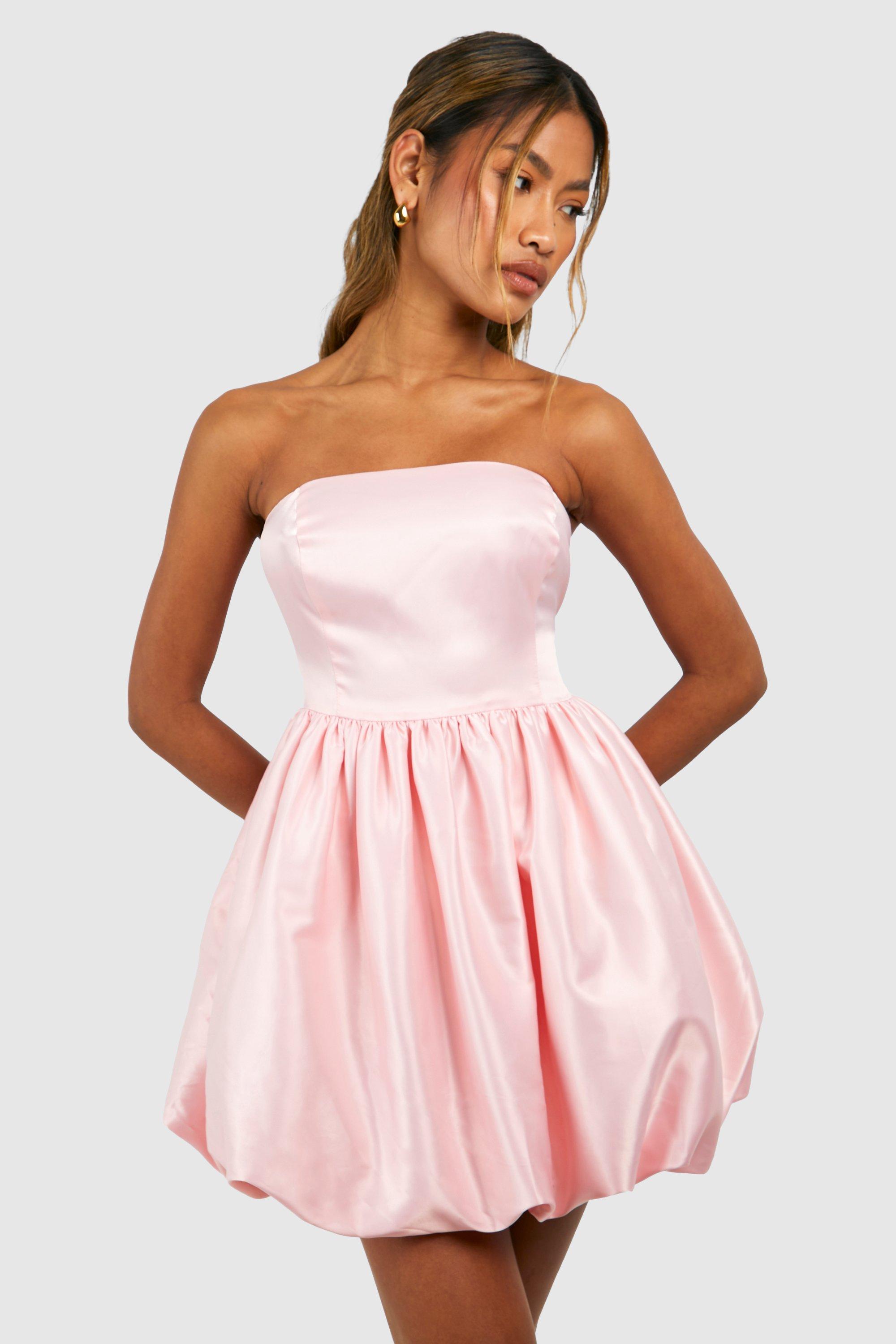 Bandeau Volume Mini Dress - Pink - 16