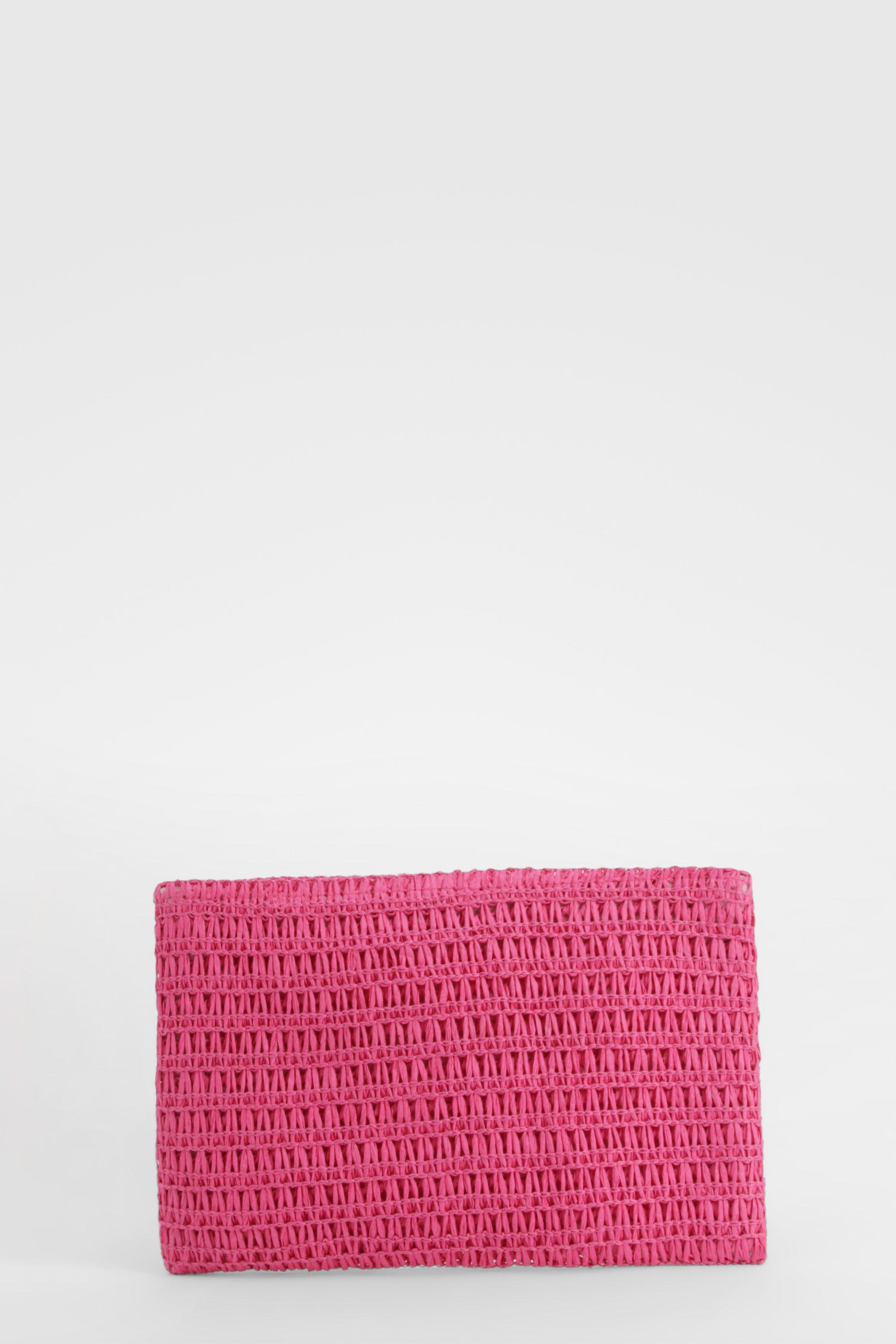 Womens Colour Pop Straw Clutch Bag - Pink - One Size, Pink