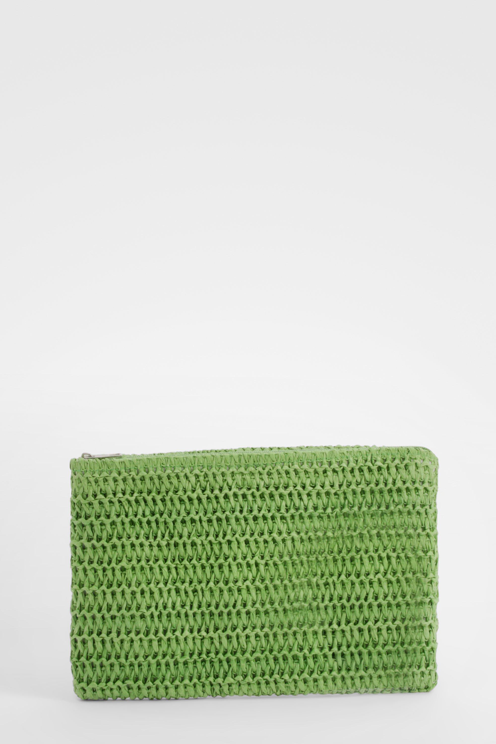 Womens Colour Pop Straw Clutch Bag - Green - One Size, Green