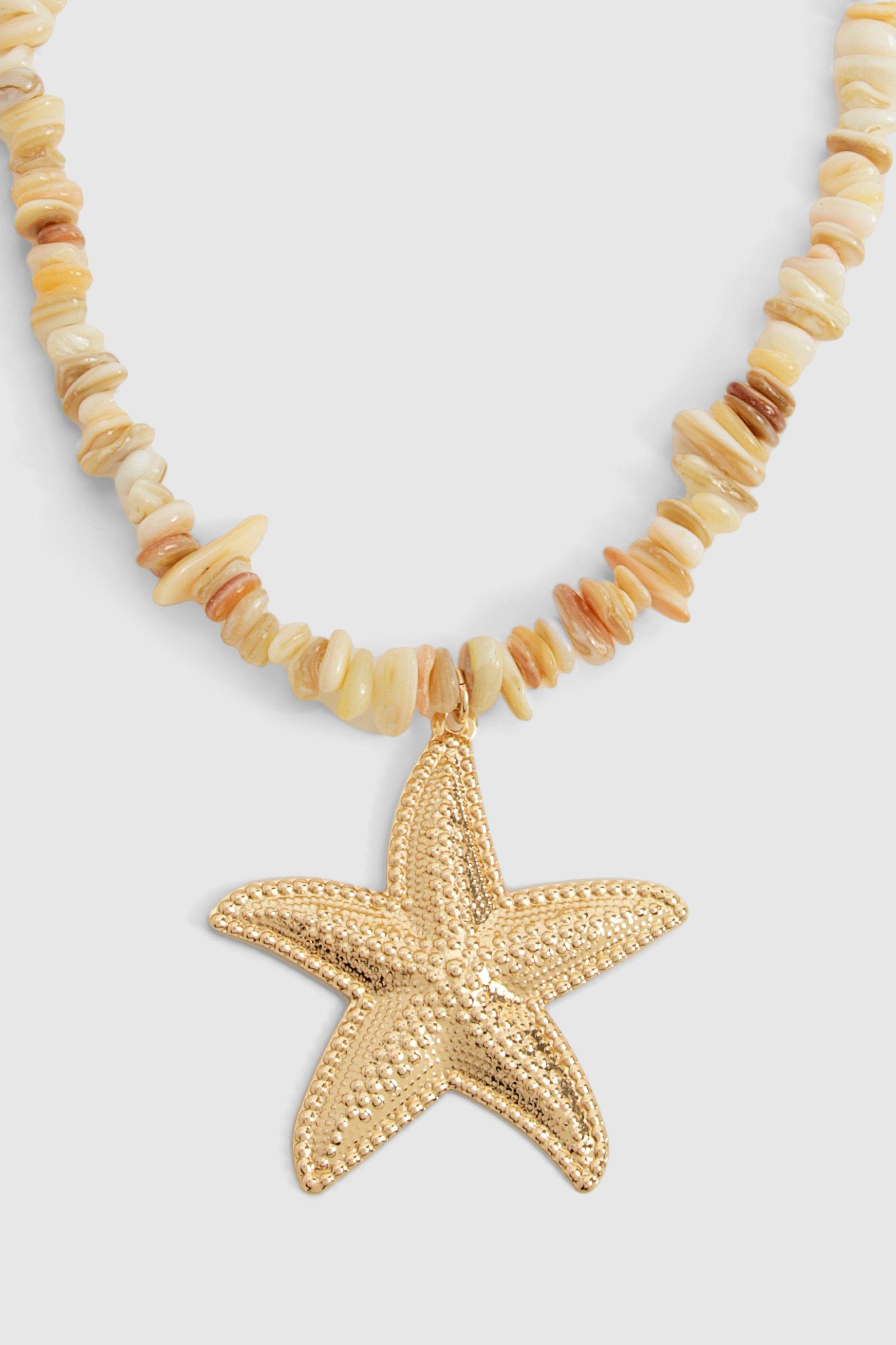 Image of Shell Detail Starfish Necklace, Metallics