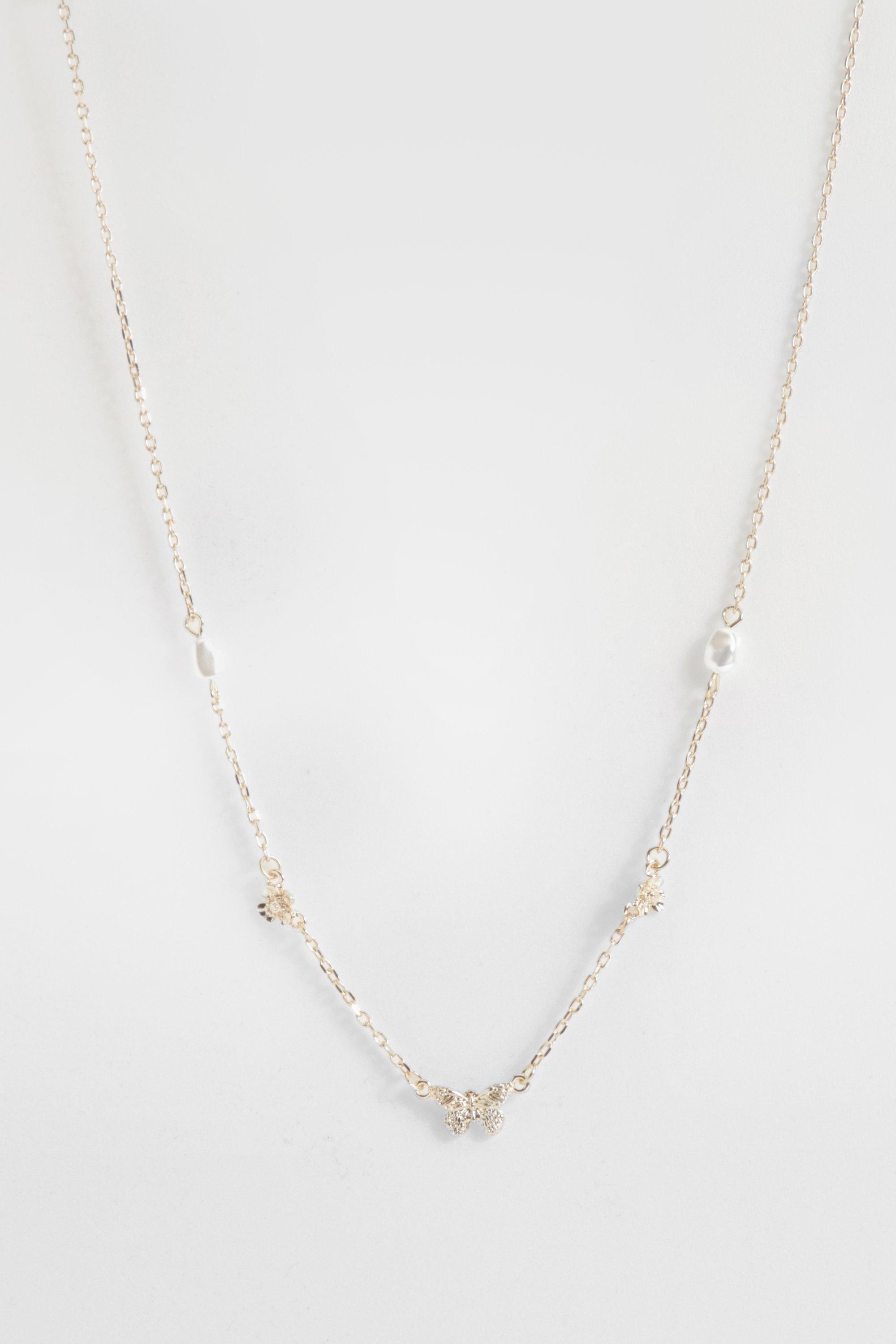 Image of Scattered Butterfly & Pearl Necklace, Metallics