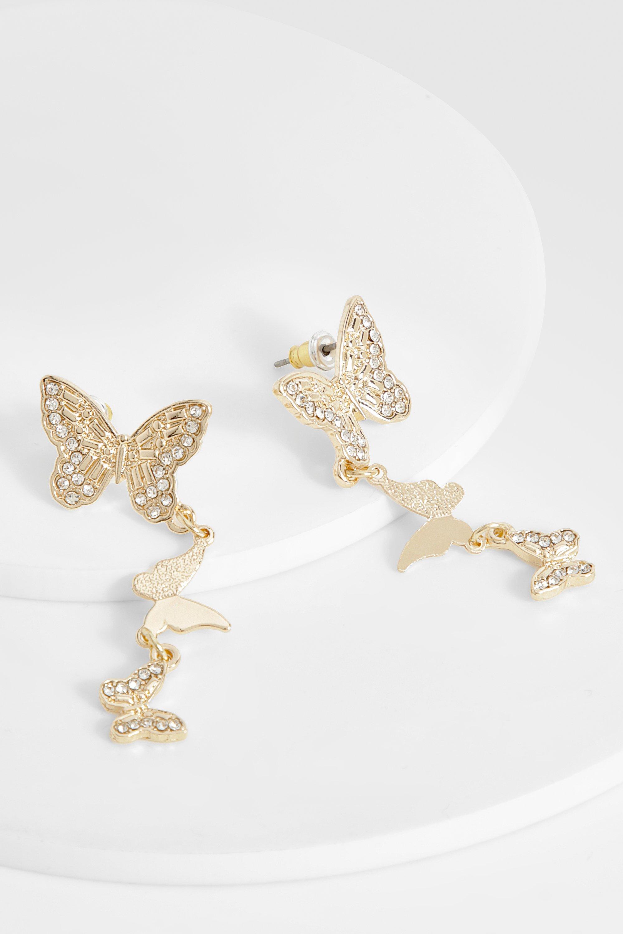 Image of Embellished Butterfly Drop Earrings, Metallics