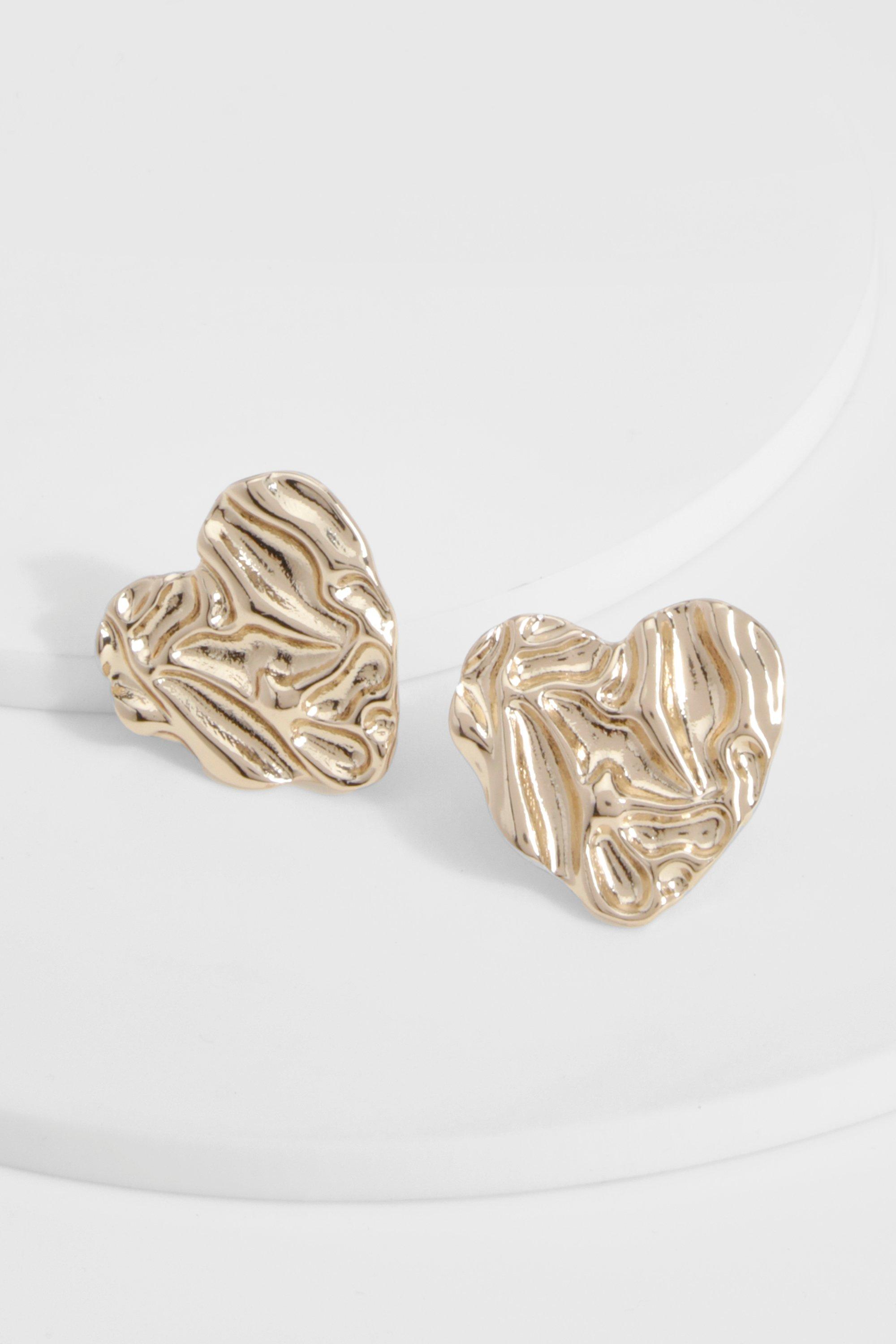 Image of Hammered Heart Stud Earrings, Metallics