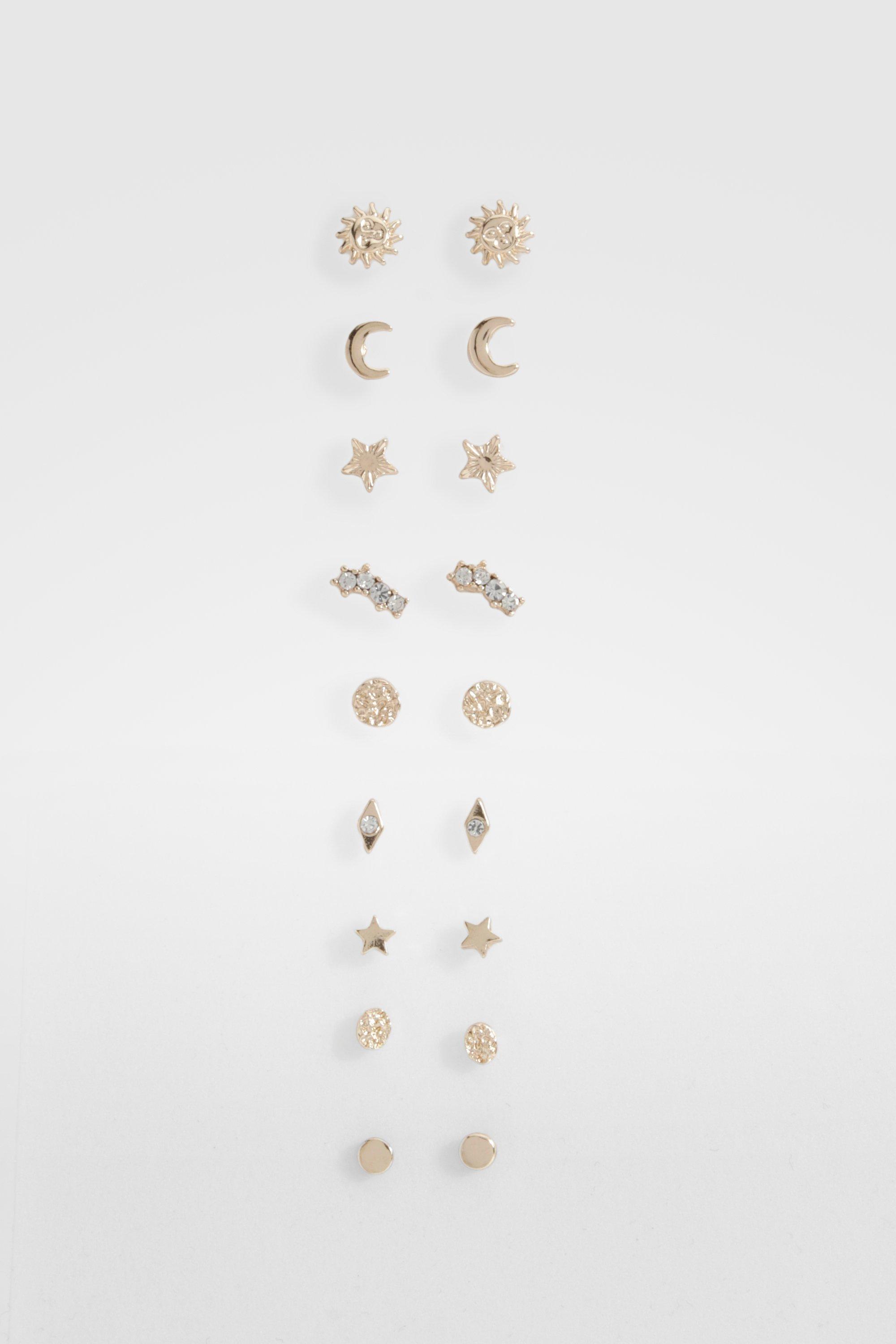 Image of Celestial 9 Pack Gold Earrings, Metallics