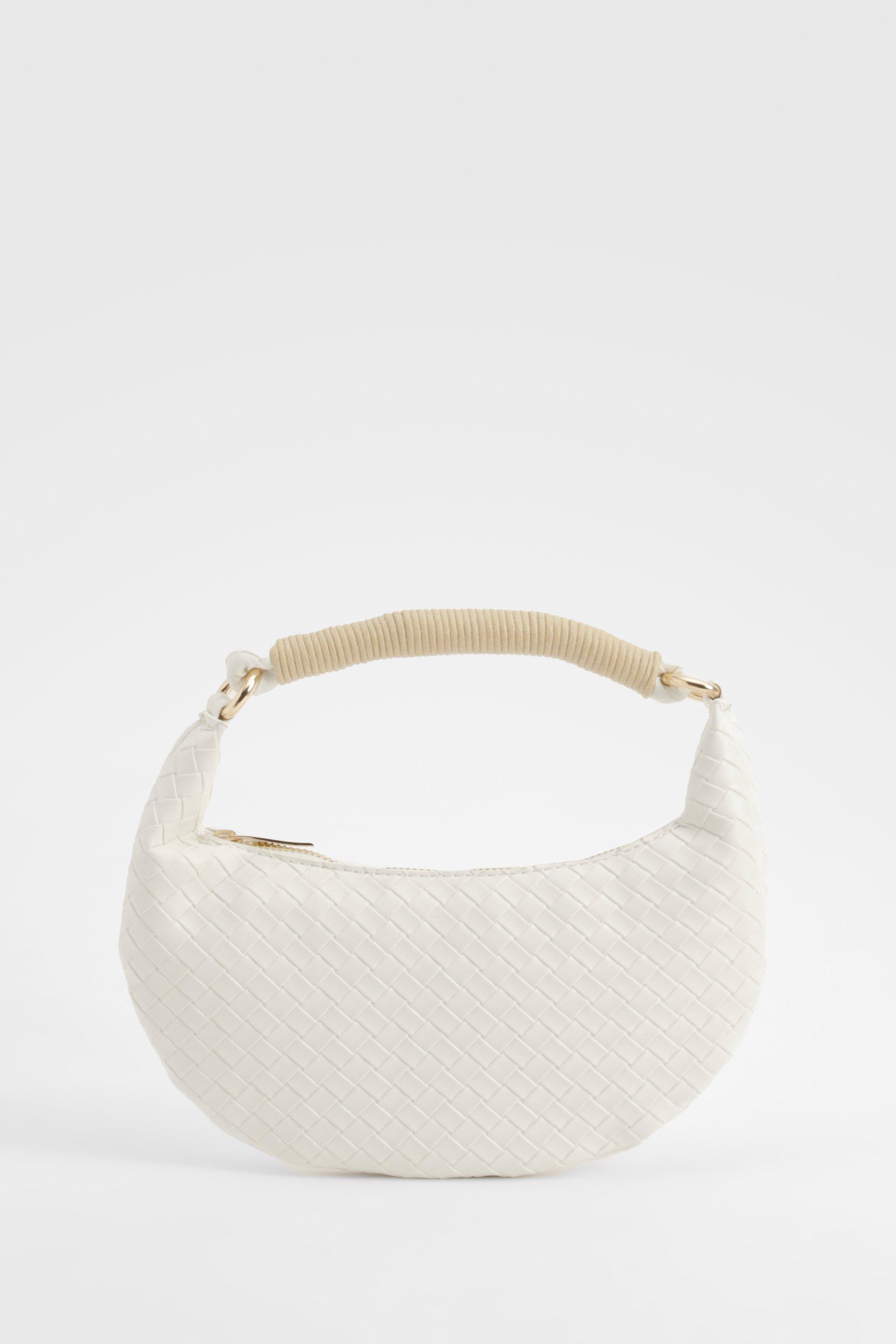 Womens Woven Structured Handle Grab Bag - White - One Size, White