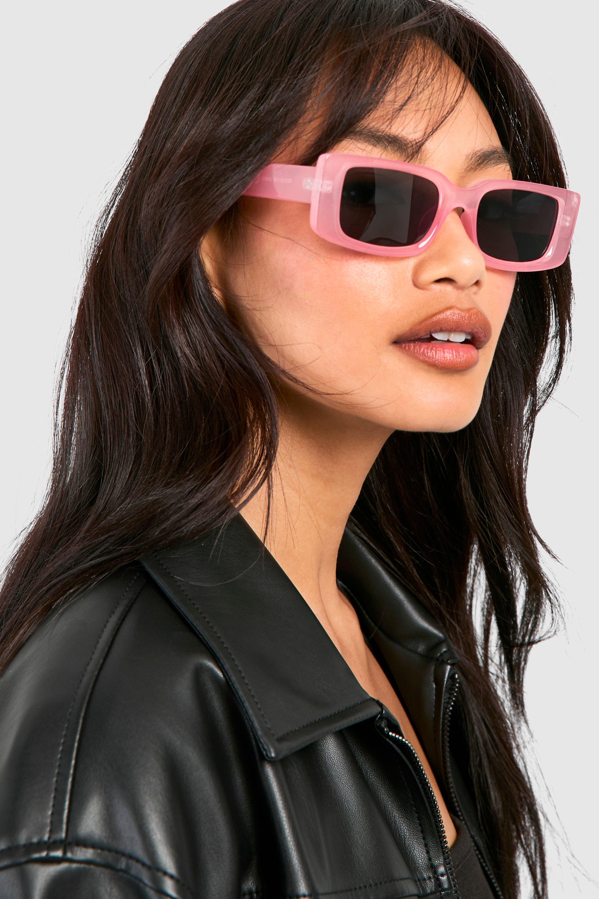 Womens Light Pink Rectangular Frame Sunglasses - One Size, Pink