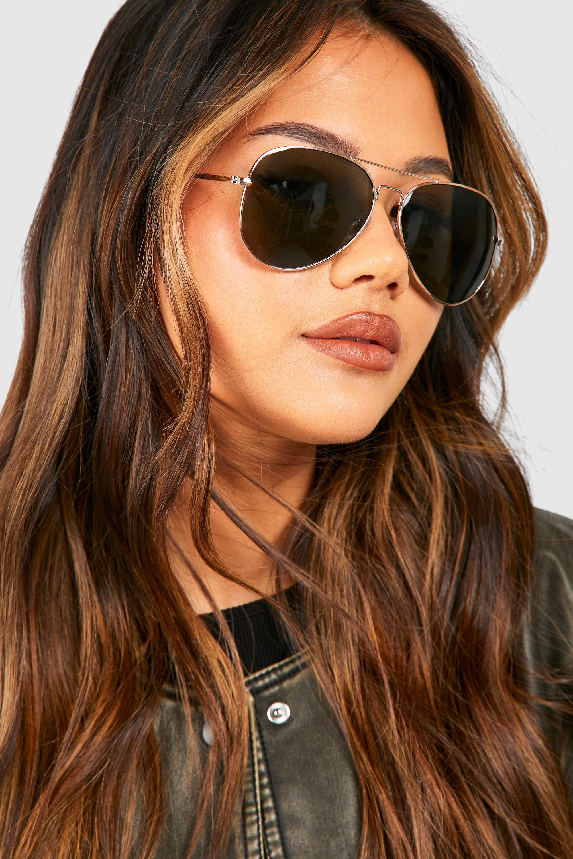 Womens Tinted Frame Gold Aviator Sunglasses - One Size, Gold