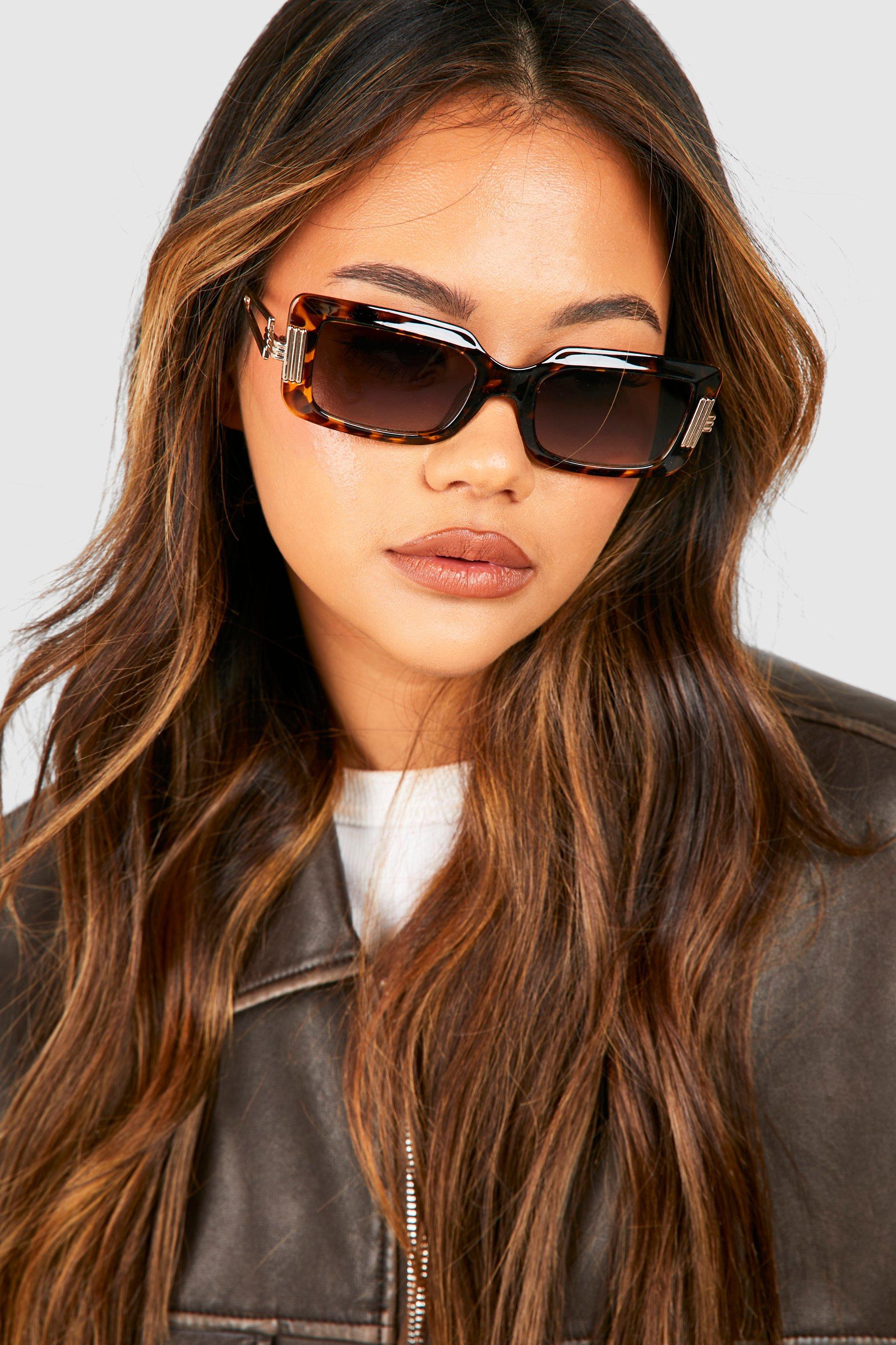 Womens Tortoise Metal Trim Sunglasses - Brown - One Size, Brown