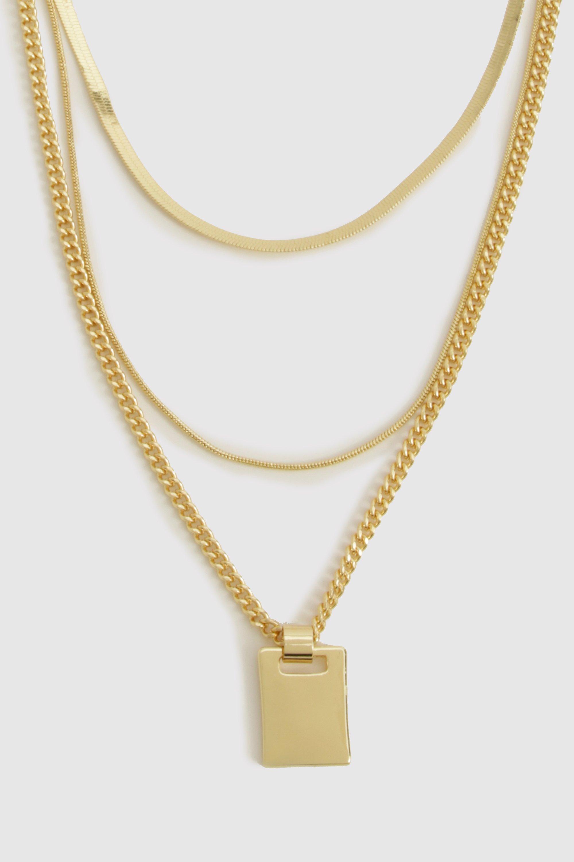 Image of Triple Chain Pendant Necklace, Metallics