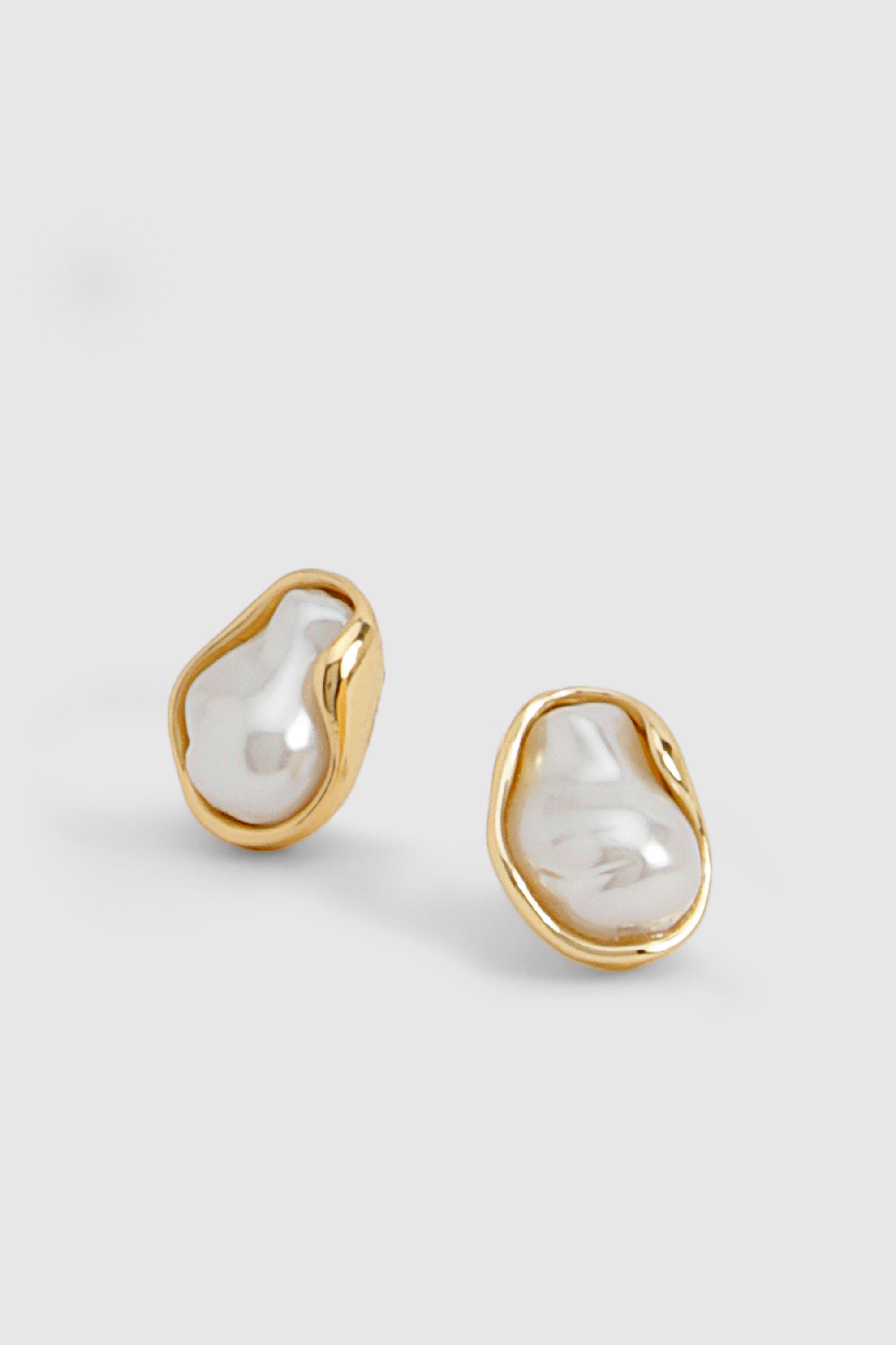 Womens Pearl Stud Earrings - Gold - One Size, Gold