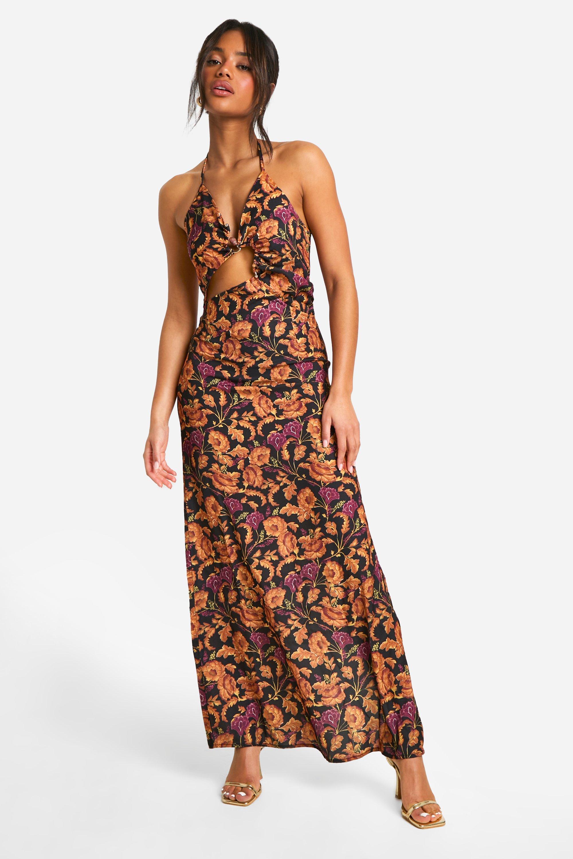 Image of Floral Strappy Cut Out Maxi Dress, Multi