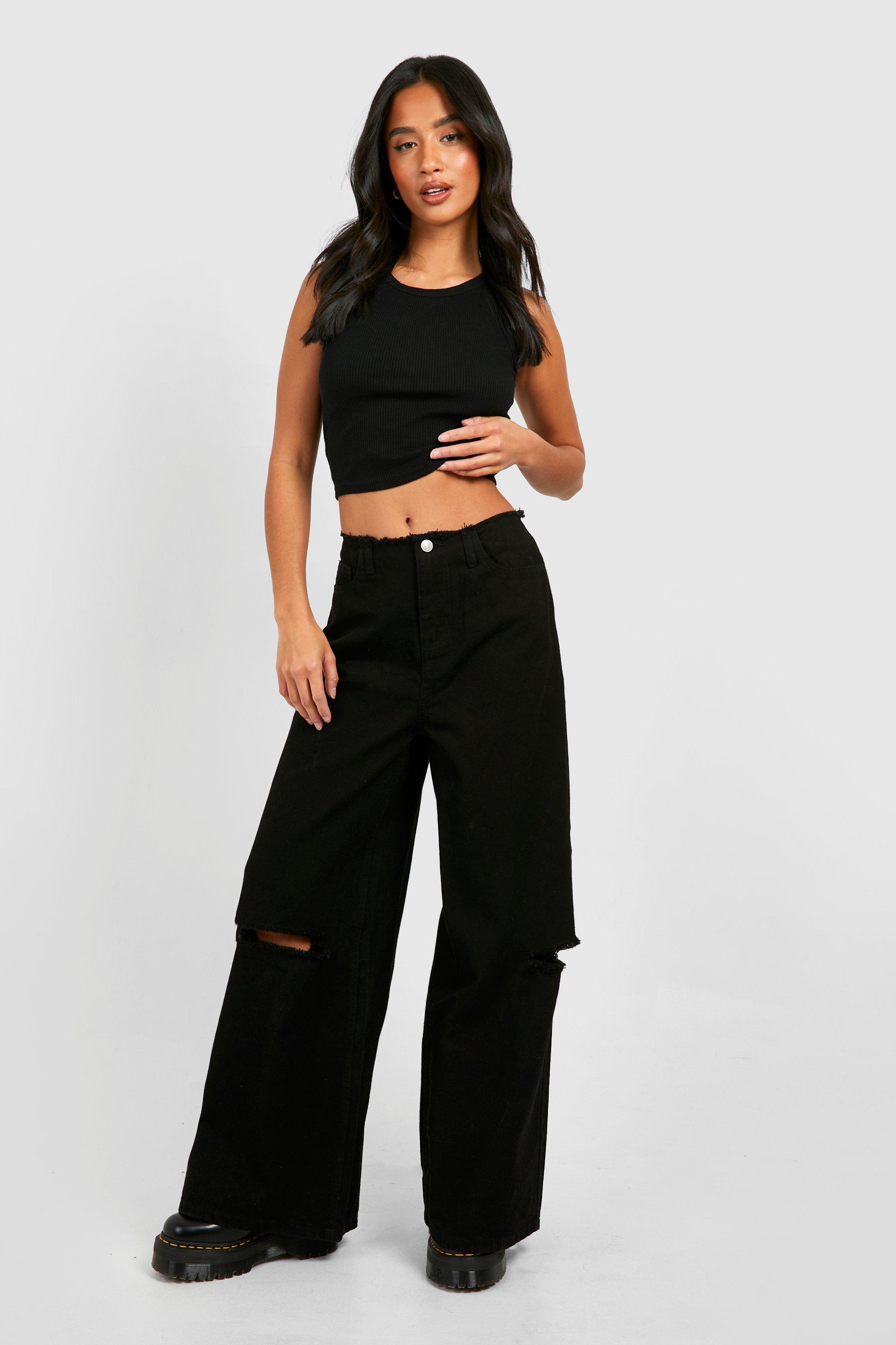 Image of Petite Low Rise Washed Wide Leg Jean, Nero
