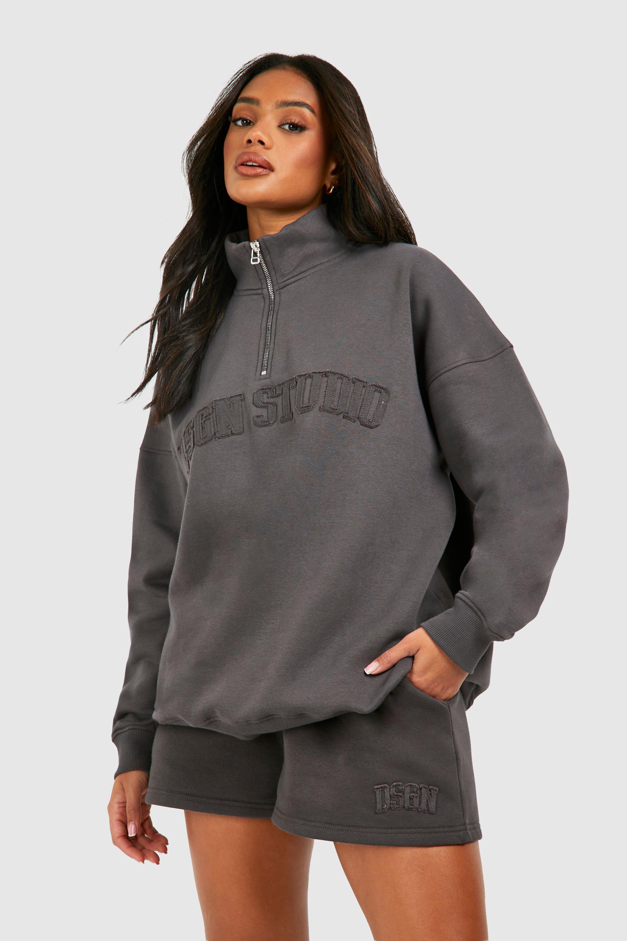 Image of Dsgn Studio Self Fabric Applique Half Zip Sweatshirt, Grigio