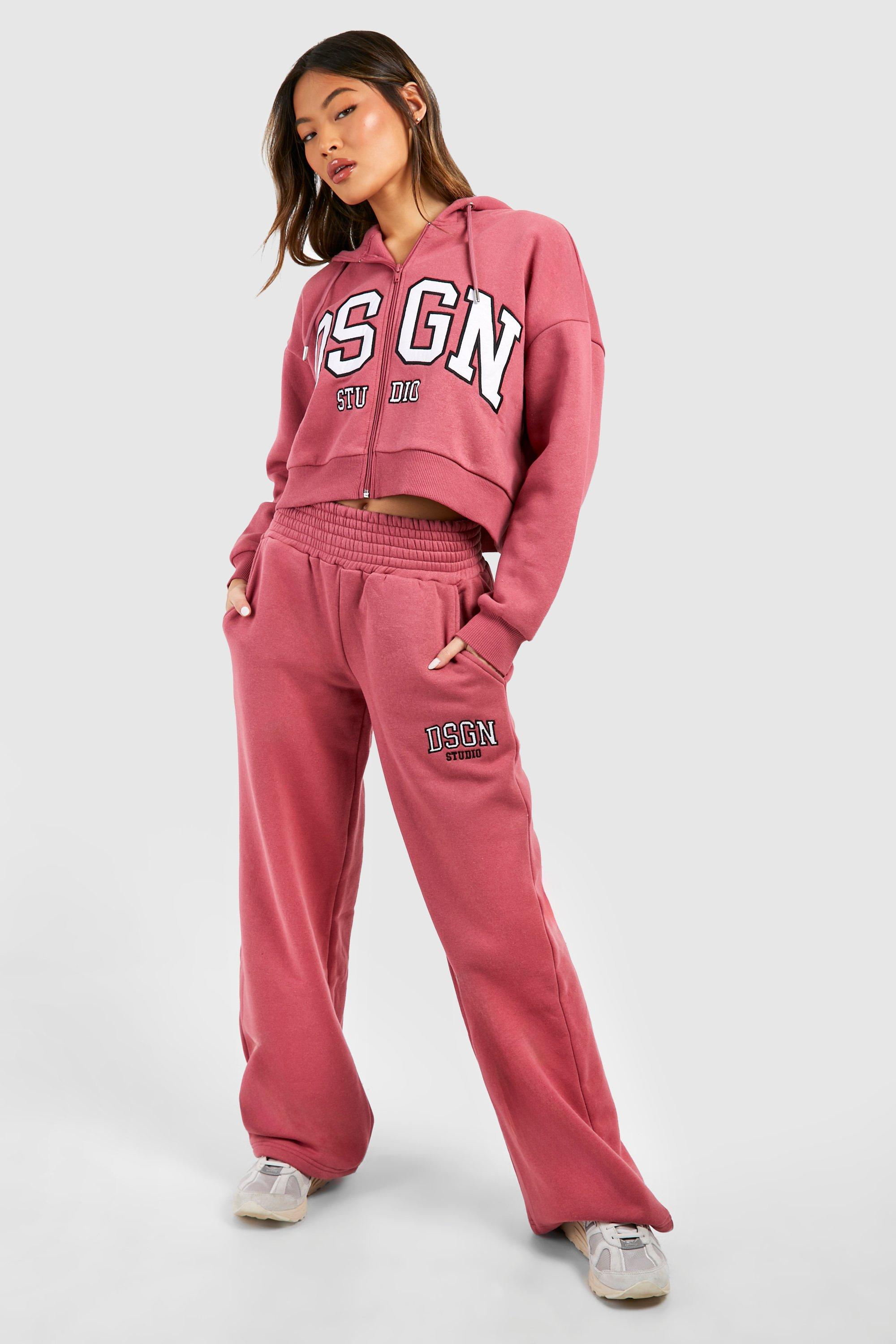 Womens Dsgn Studio Applique Zip Through Hooded Tracksuit - Pink - M, Pink